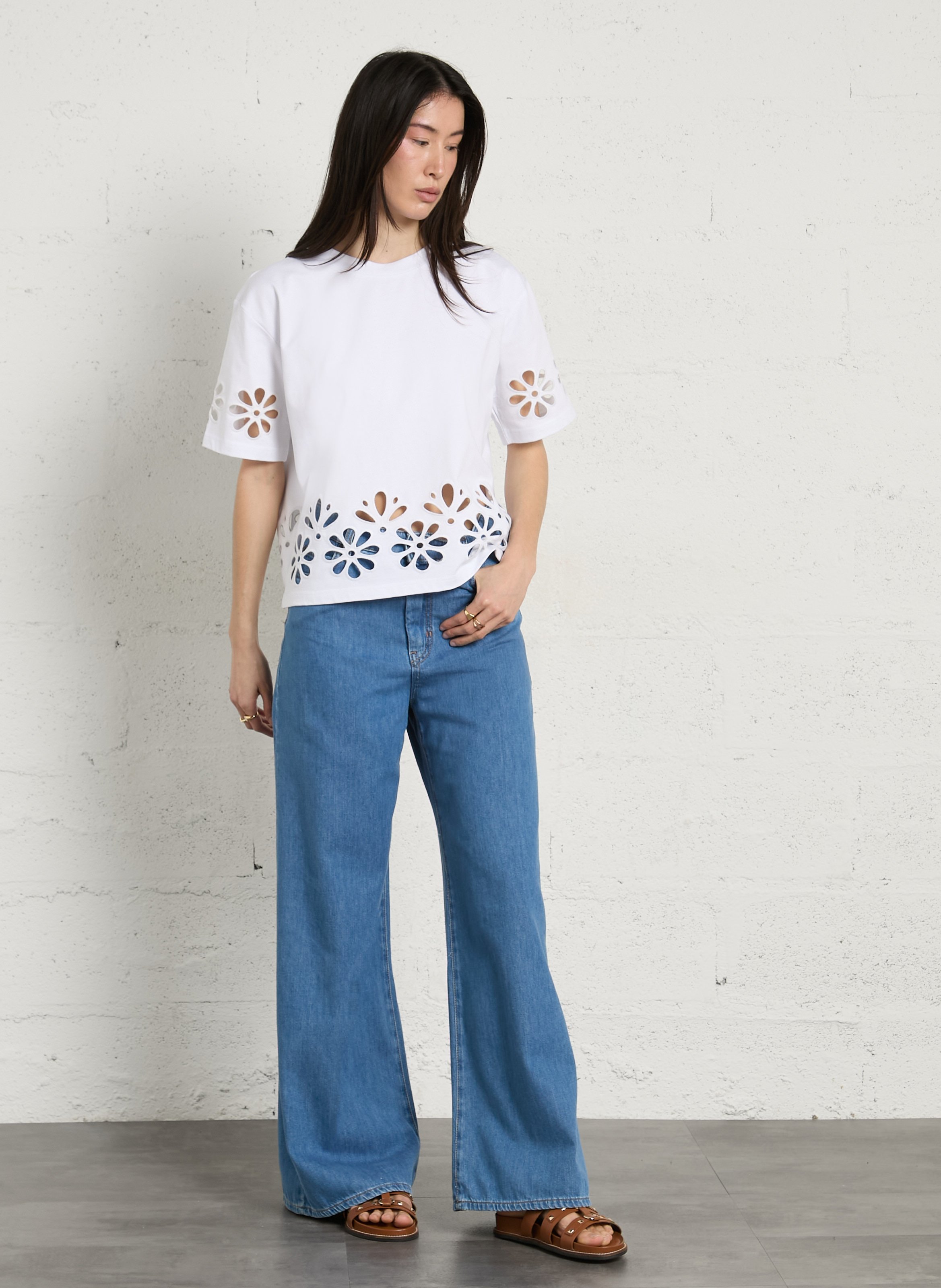 Oversized, katoenen T-shirt met ronde hals BERENICE Wit