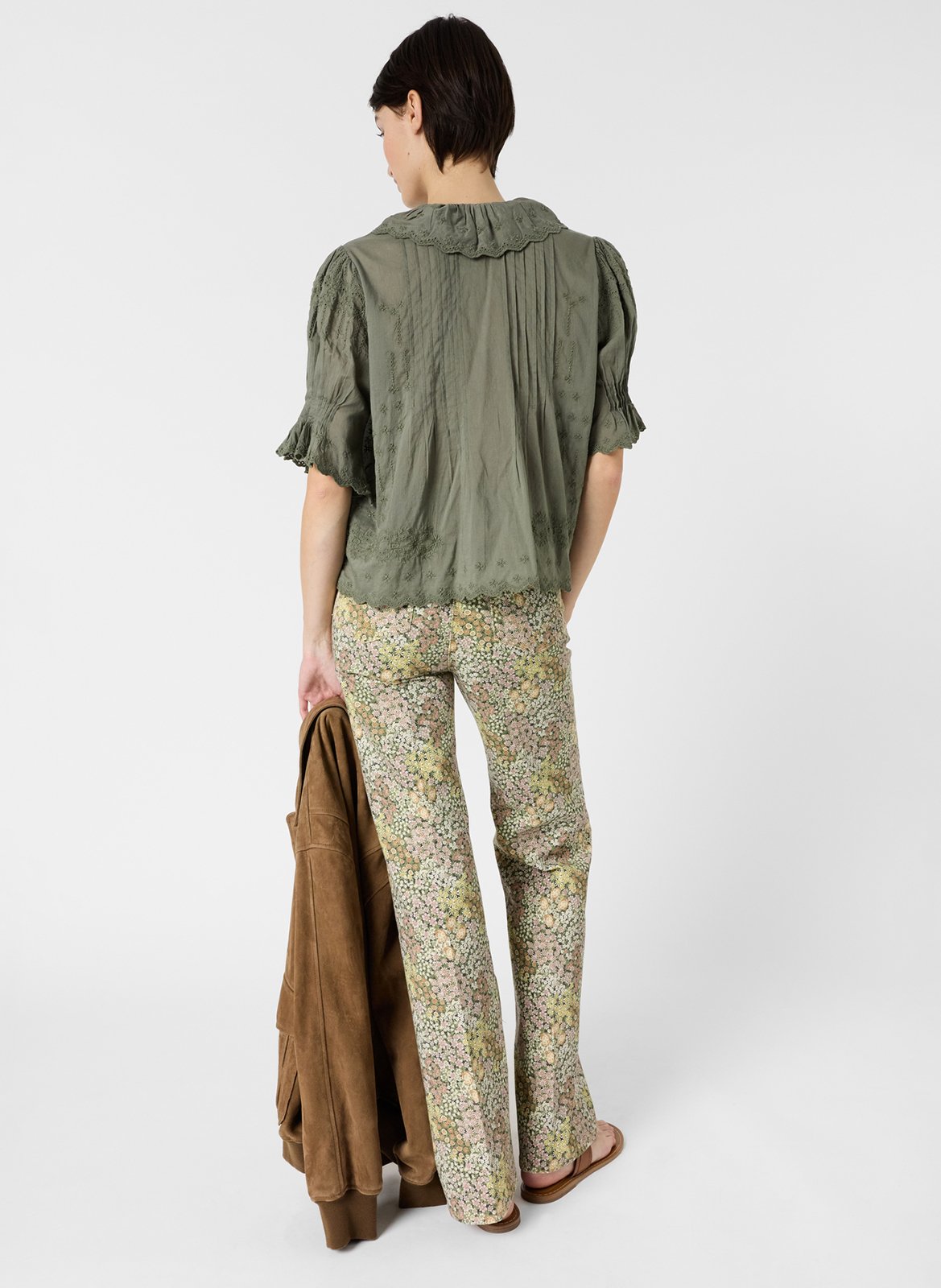 Top manches courtes brodé à volants GERARD DAREL Kaki