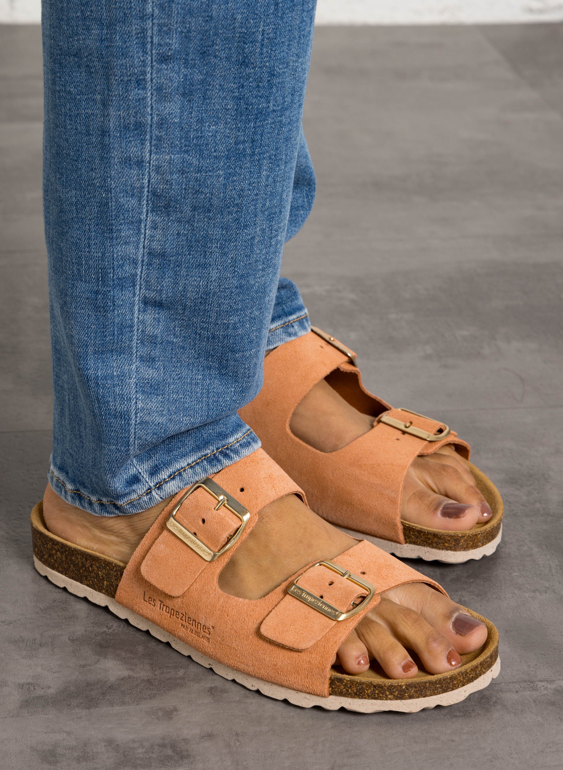 Sandales plates à brides en cuir LES TROPEZIENNES PAR M.BELARBI Rose