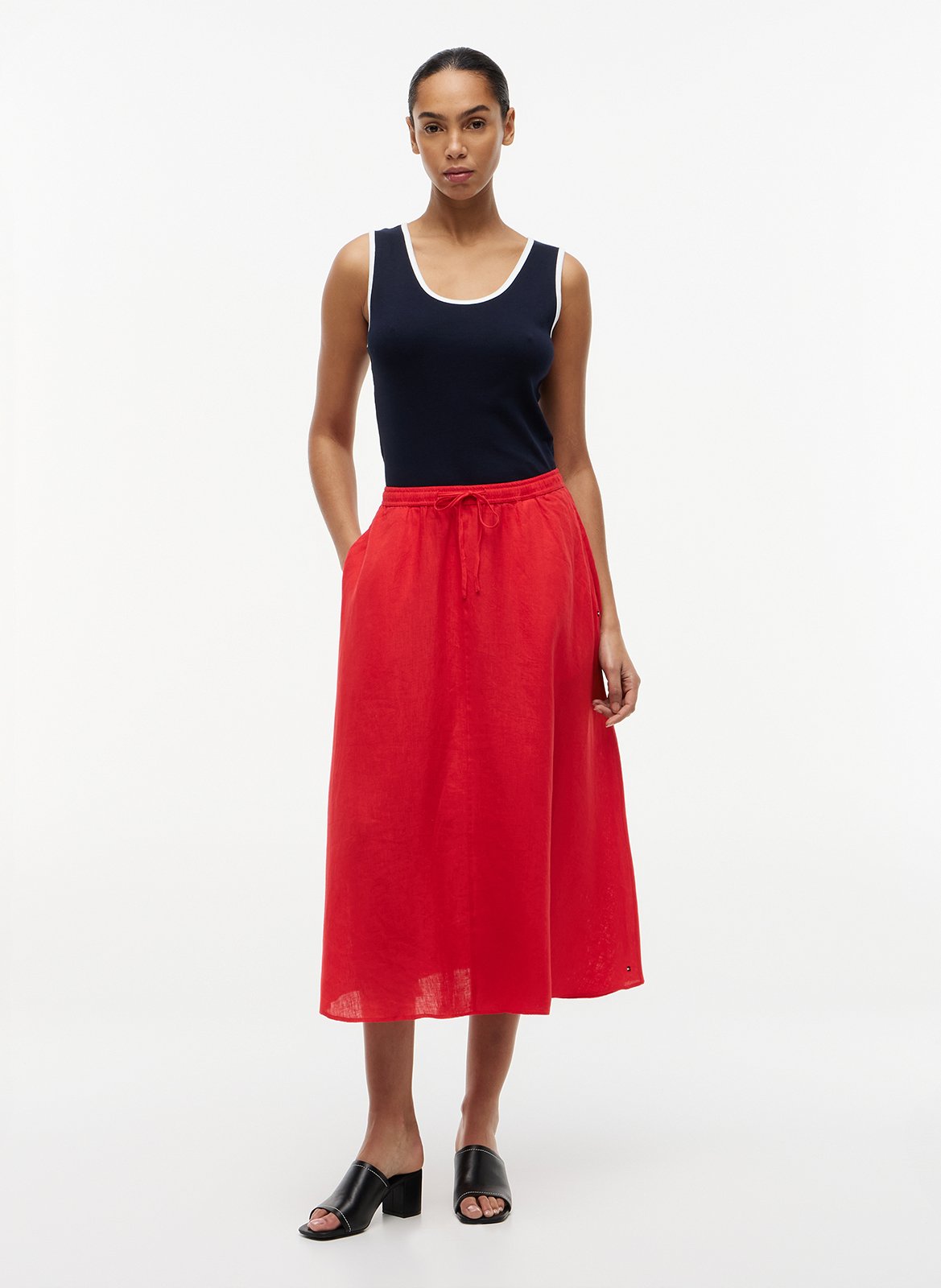 Jupe midi évasée en lin TOMMY HILFIGER Orange