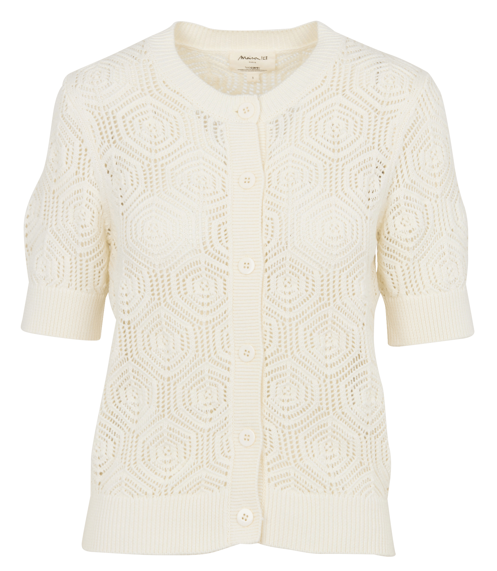 Straight round-neck cotton cardigan MAISON 123 Beige