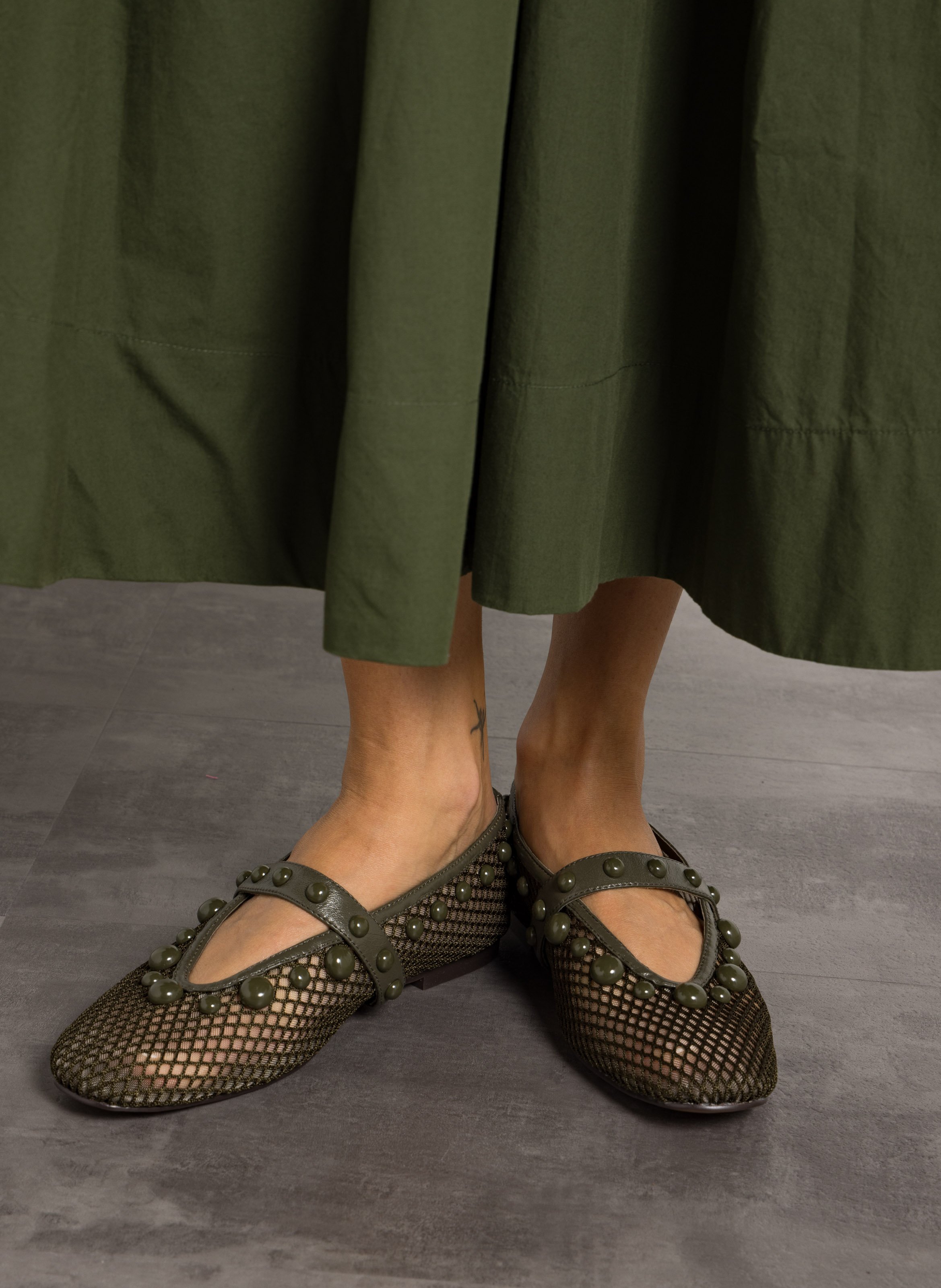 Flat ballet flats with metallic details BIBI LOU Khaki