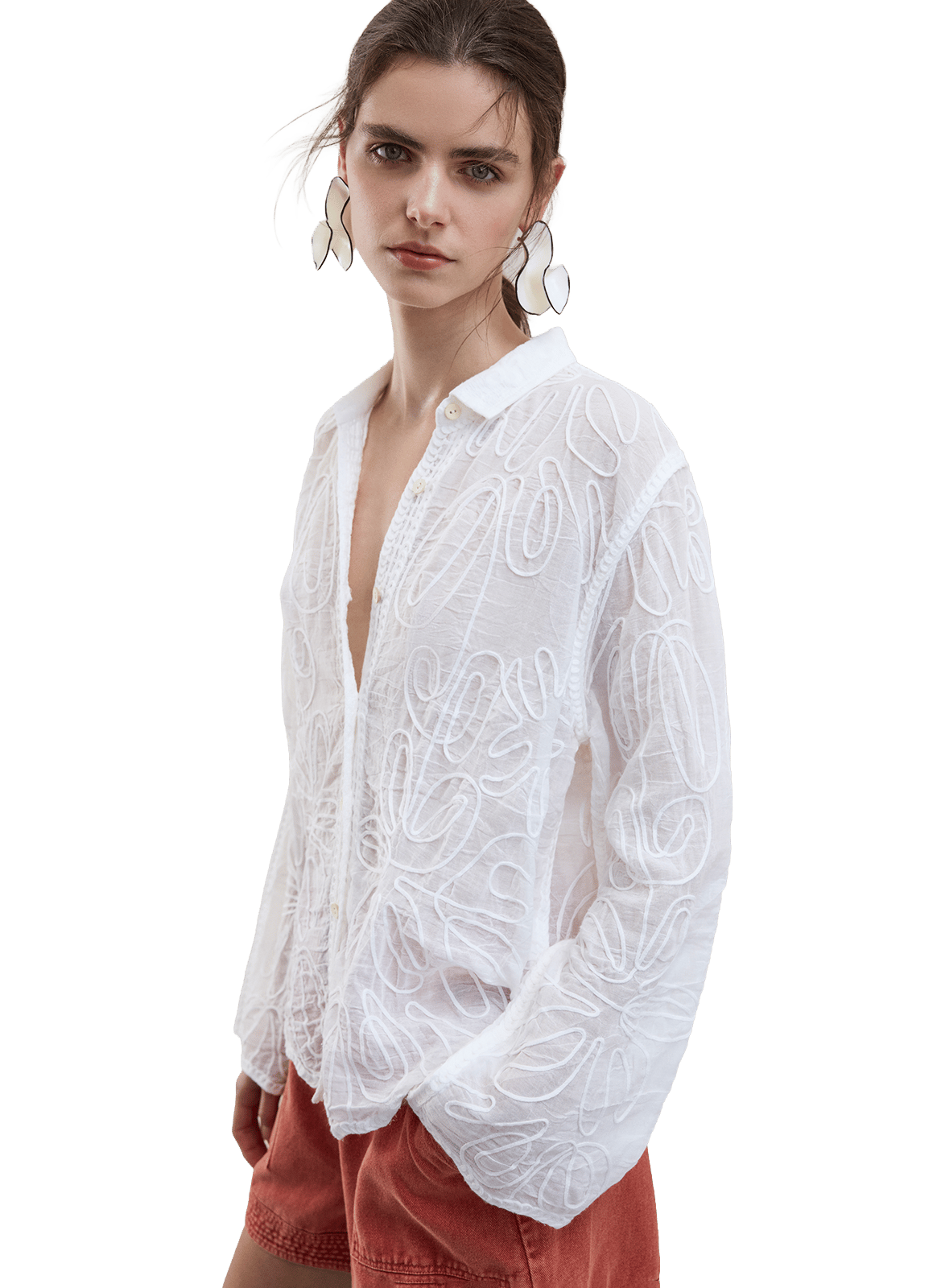 Chemise brodée en coton VILA Blanc