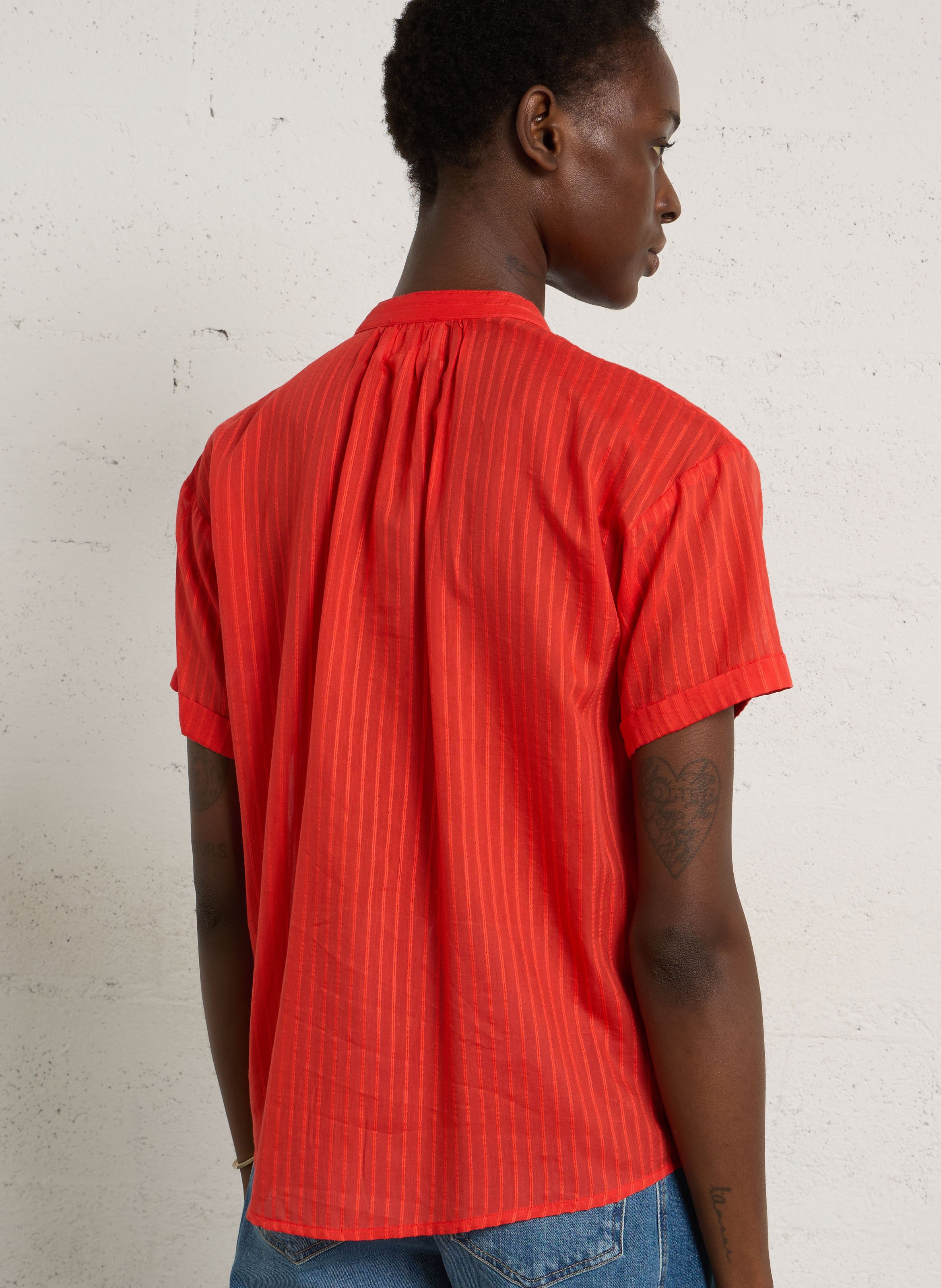 Chemise col rond en coton mélangé MAISON 123 Orange