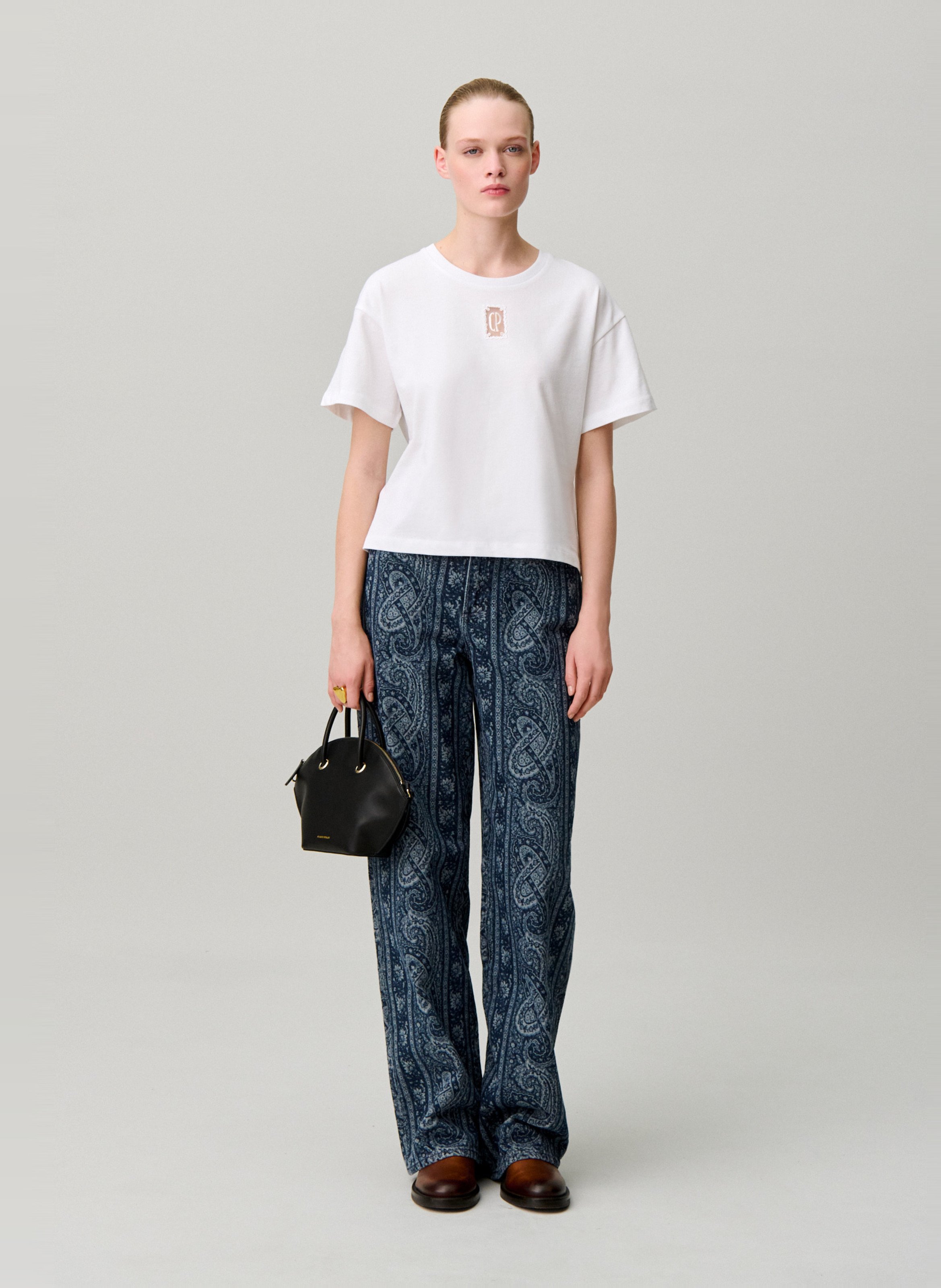 Tee-shirt col rond en coton CLAUDIE PIERLOT Beige