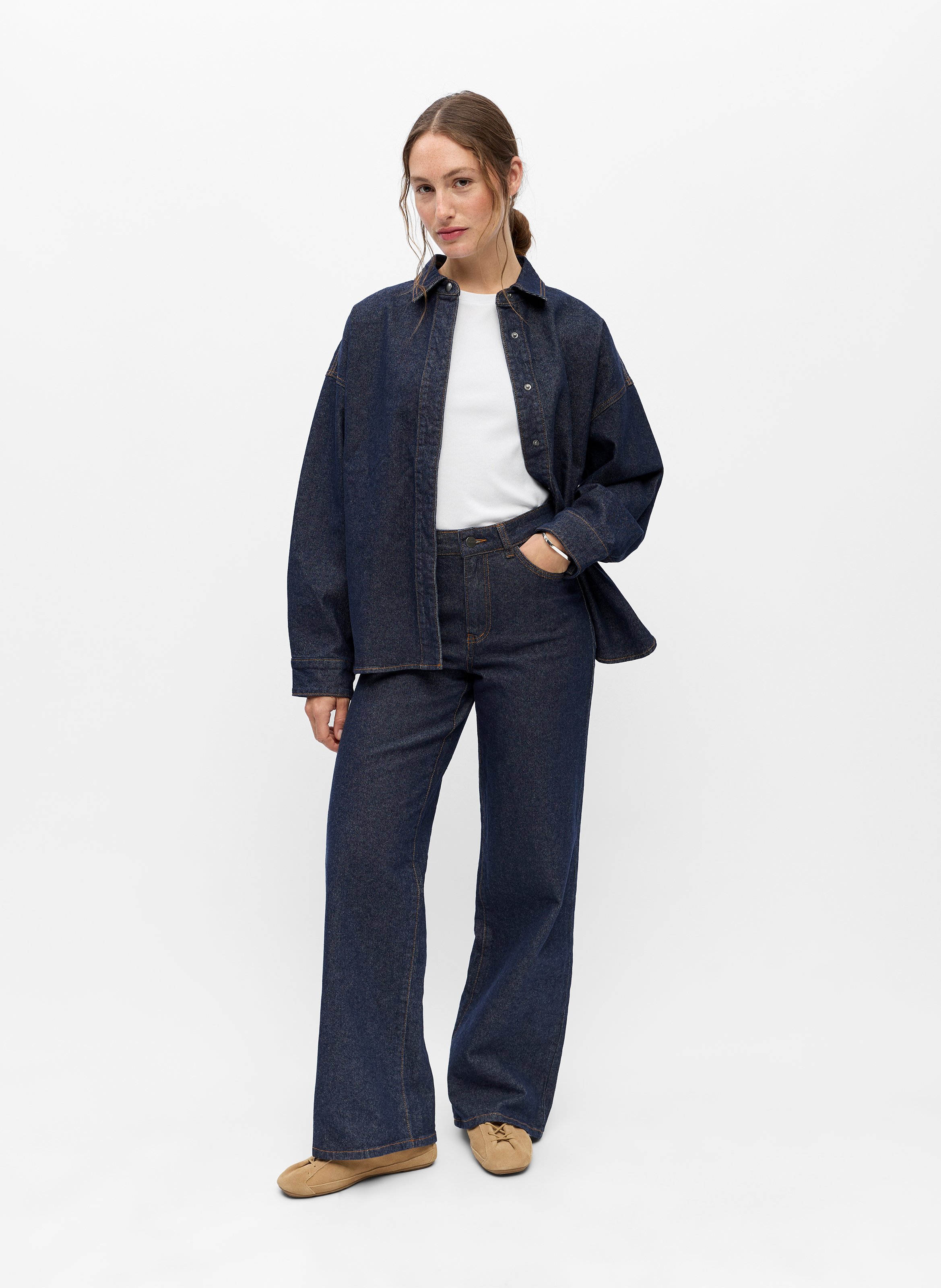 Weites Hemd aus rohem Denim OBJECT Blau