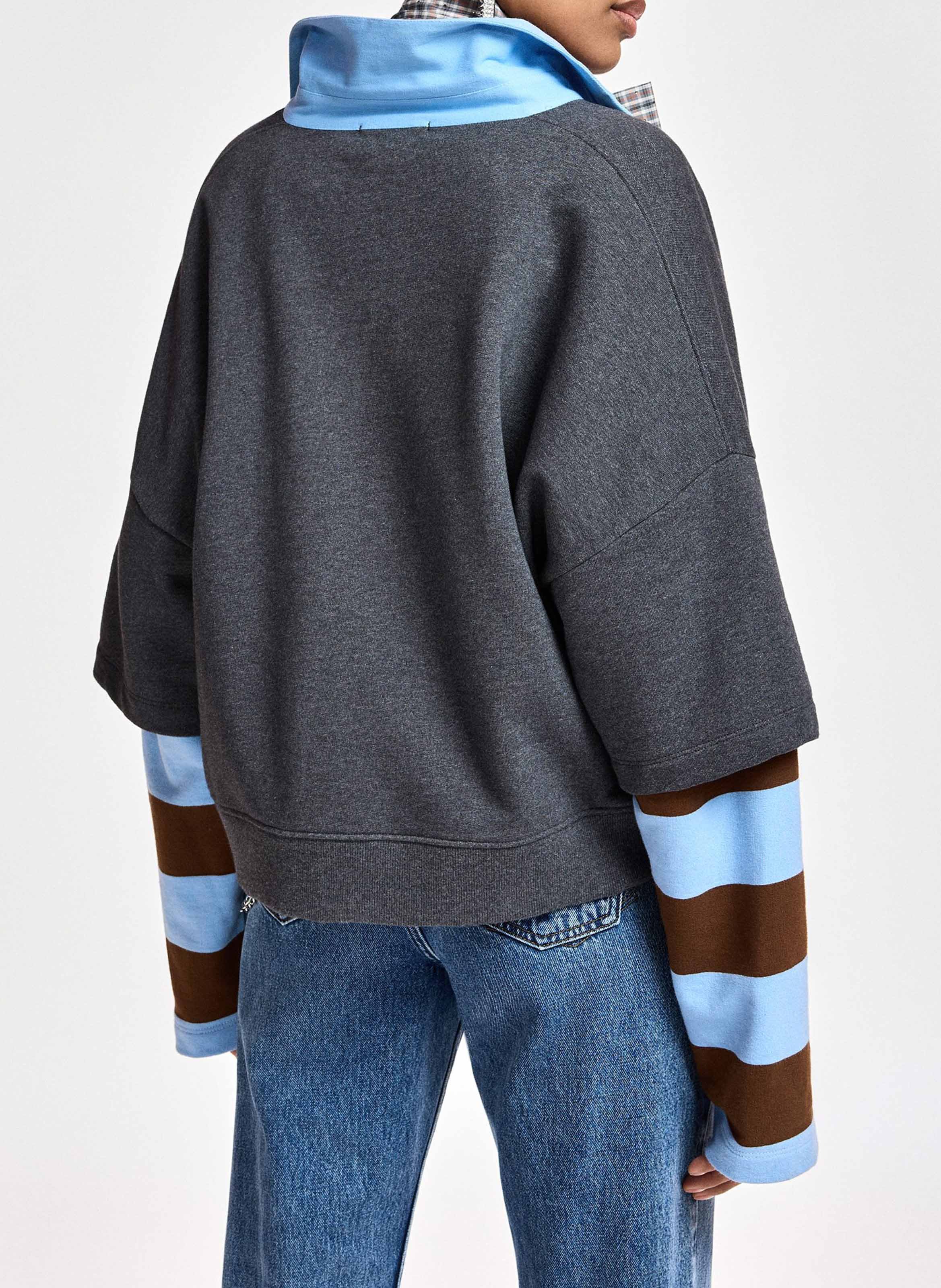 Gerade geschnittenes Baumwoll-Sweatshirt mit Polokragen ESSENTIEL ANTWERP Grau