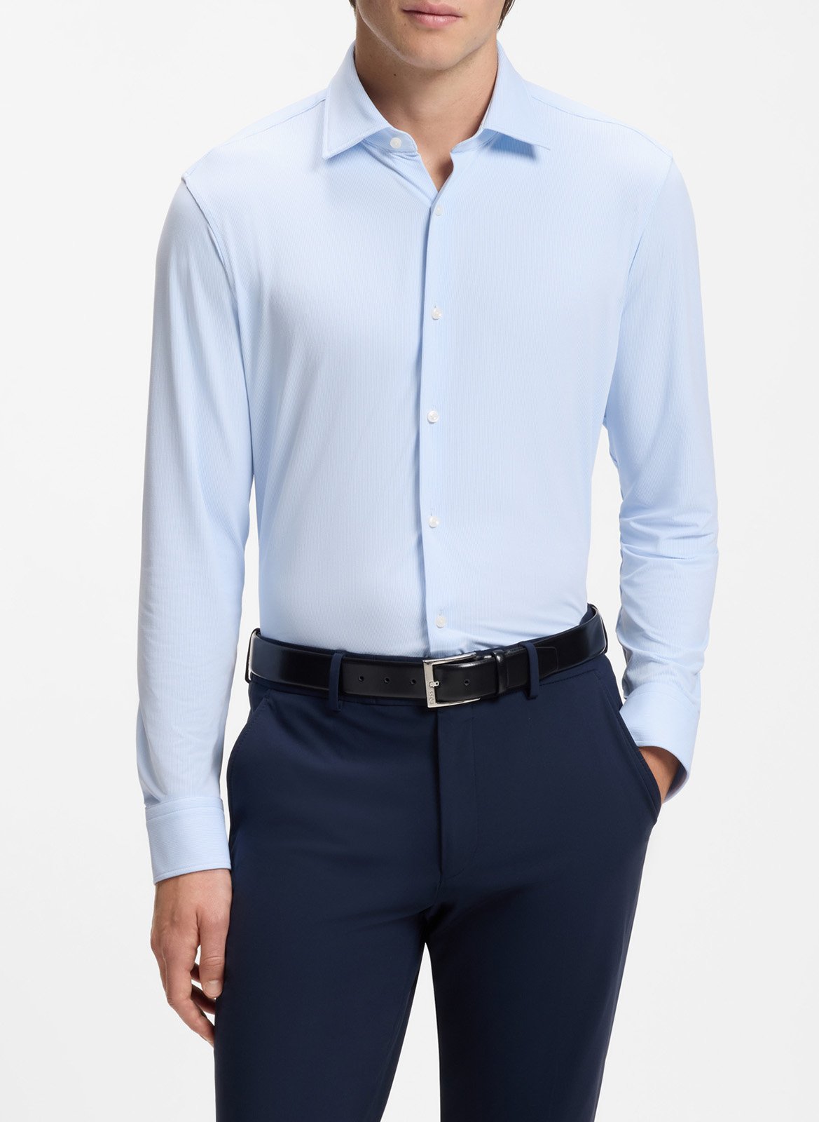 Solid straight button-up shirt BOSS Blue