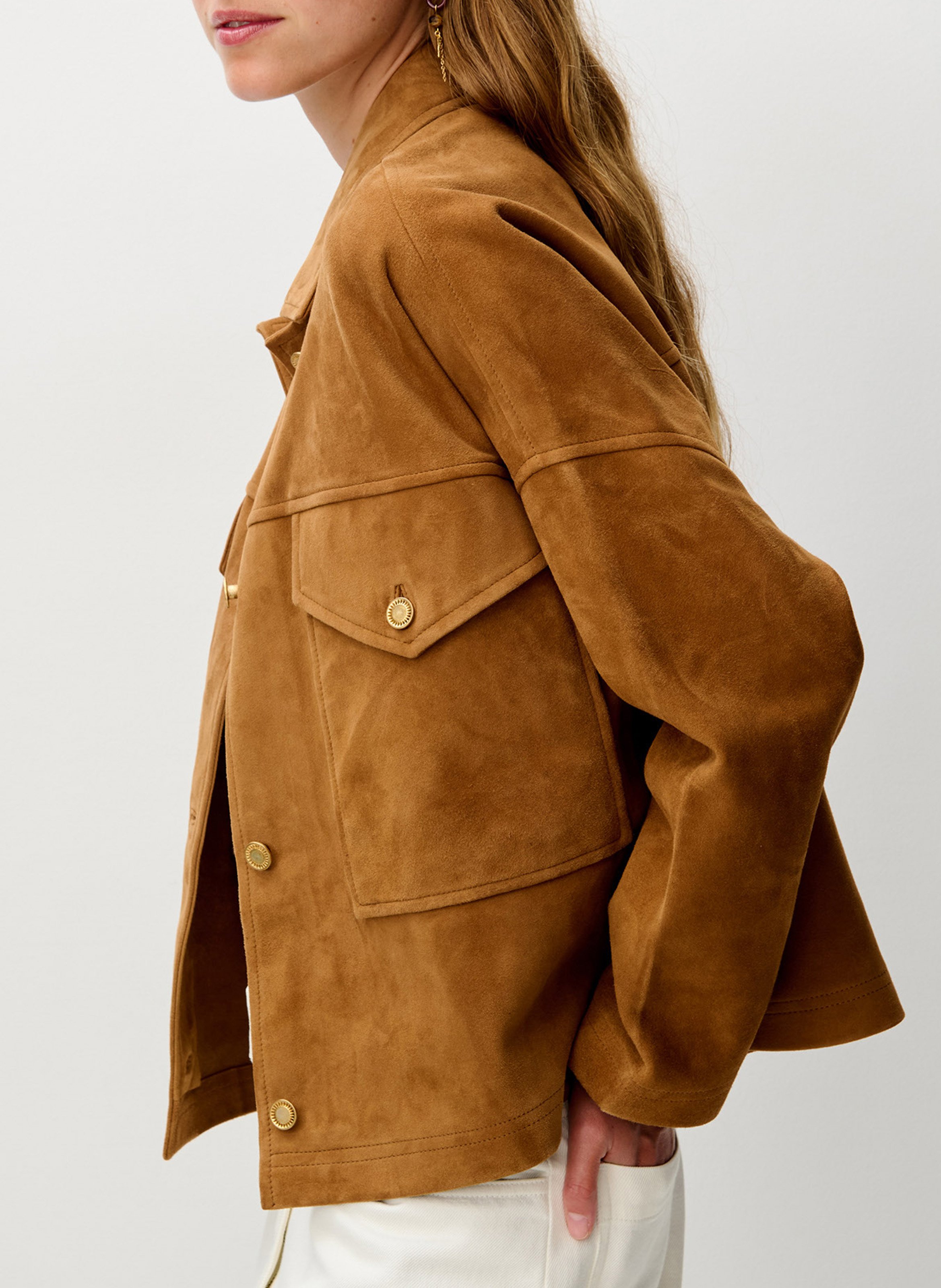 Straight jacket with classic collar in suede leather SESSUN Brown
