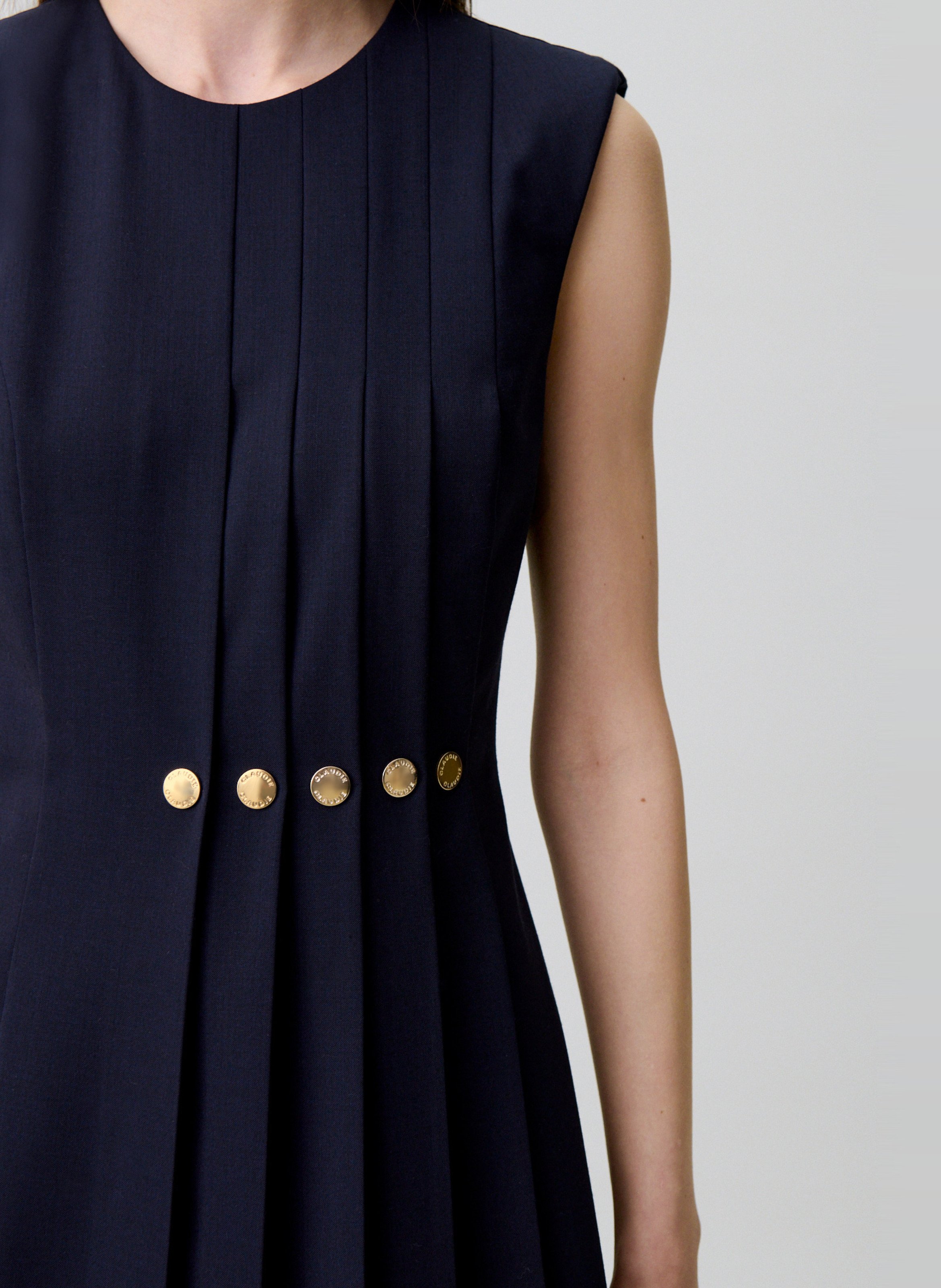 Kurzes Plisseekleid aus Wollmischung CLAUDIE PIERLOT Blau