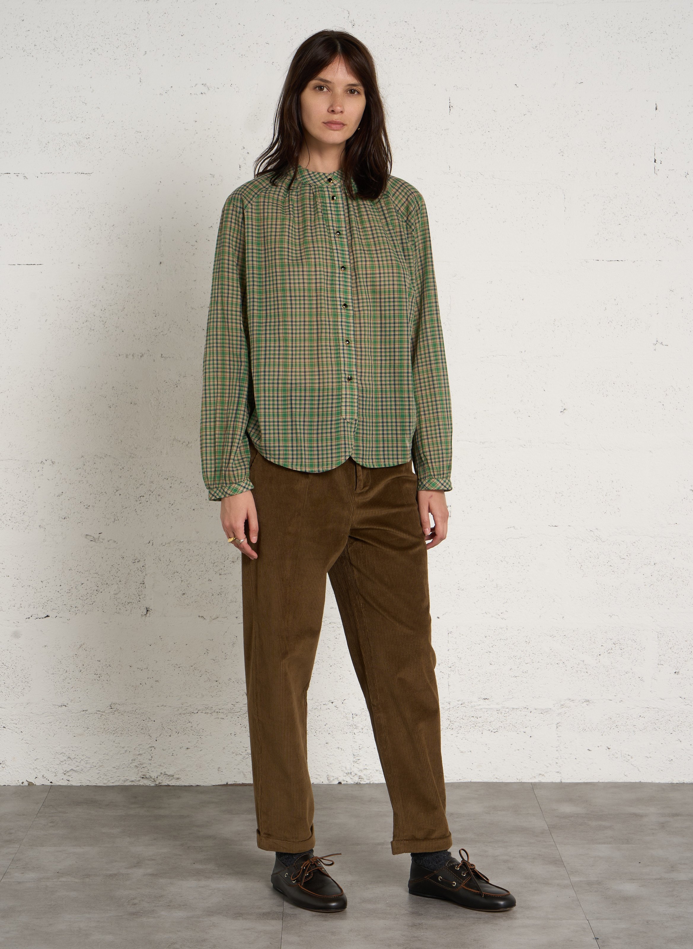 Geruite, katoenen blouse LEON & HARPER Groen