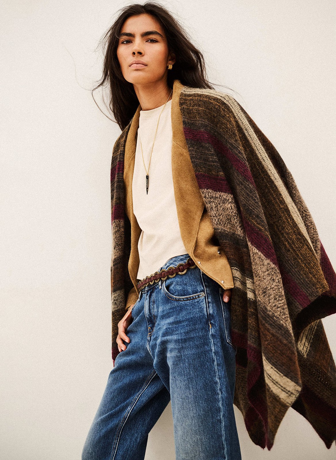 Wide poncho in a wool blend BA&SH Brown
