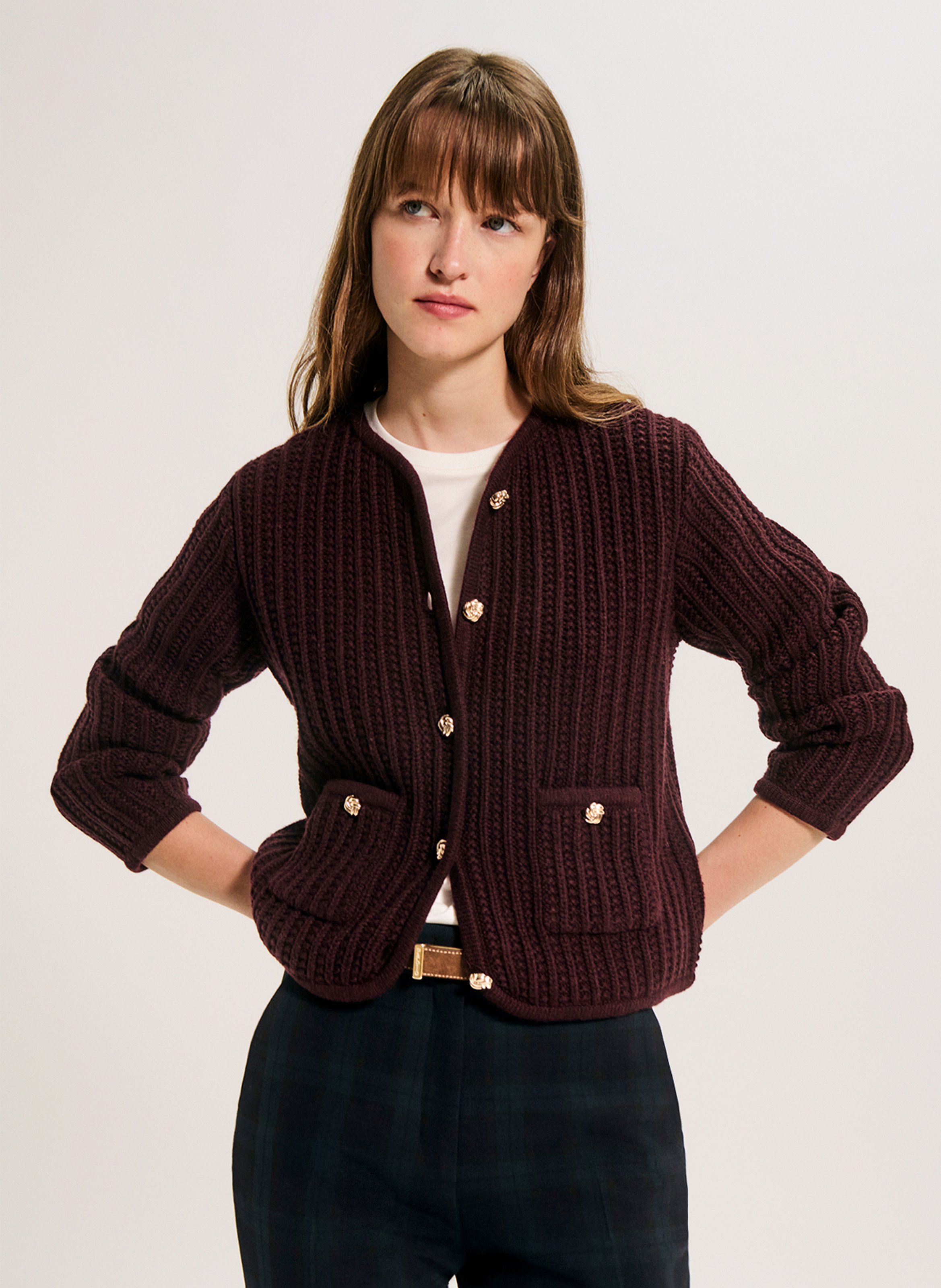Wollmix-Strickjacke mit Rundhalsausschnitt PABLO Rot