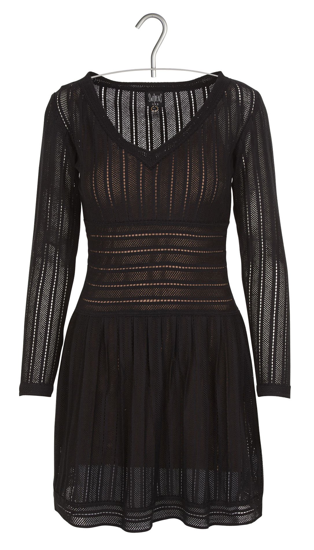 Paz short open-work crotchet-knit dress with belt SWILDENS Black