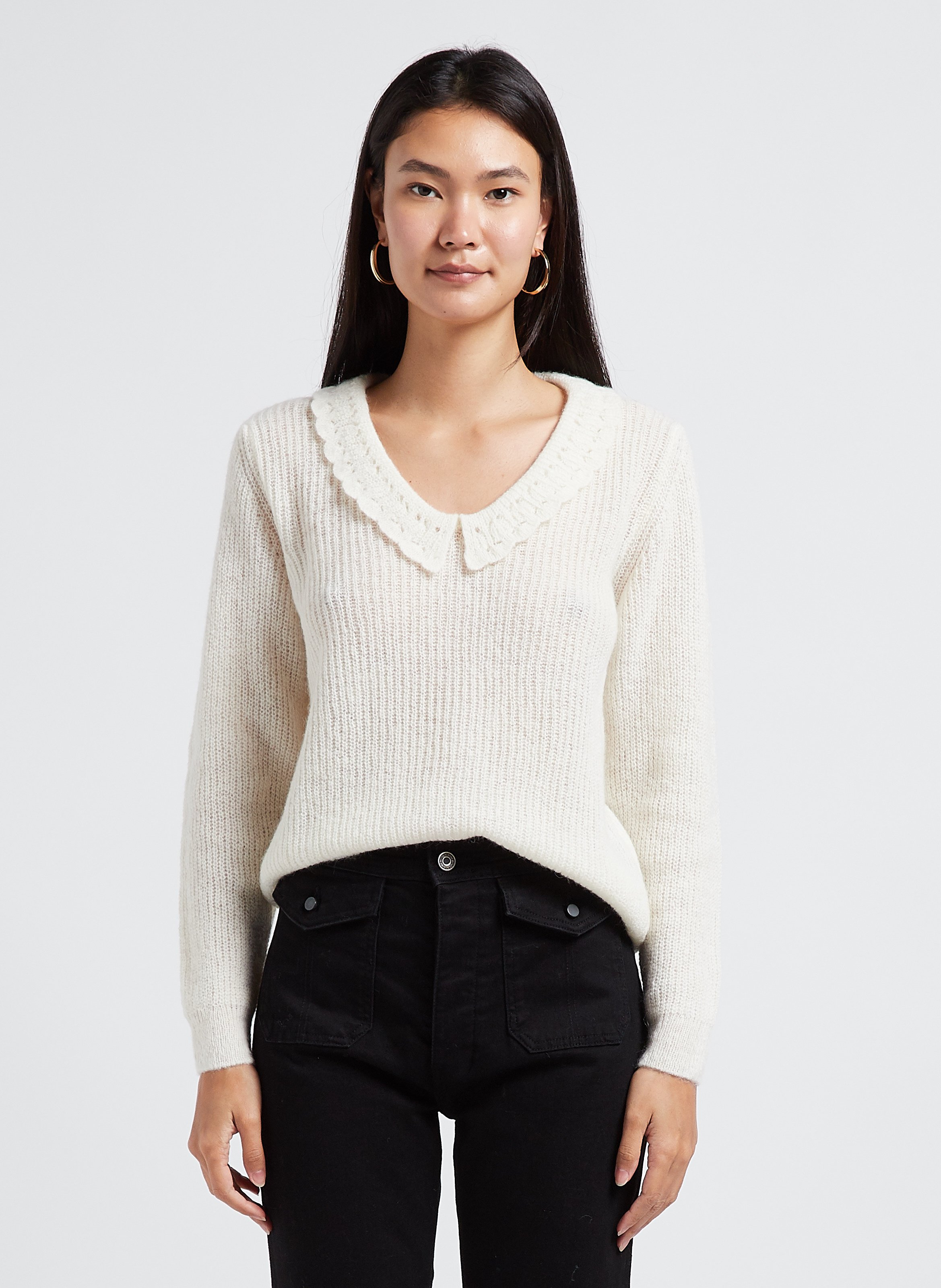 Pull discount collerette femme