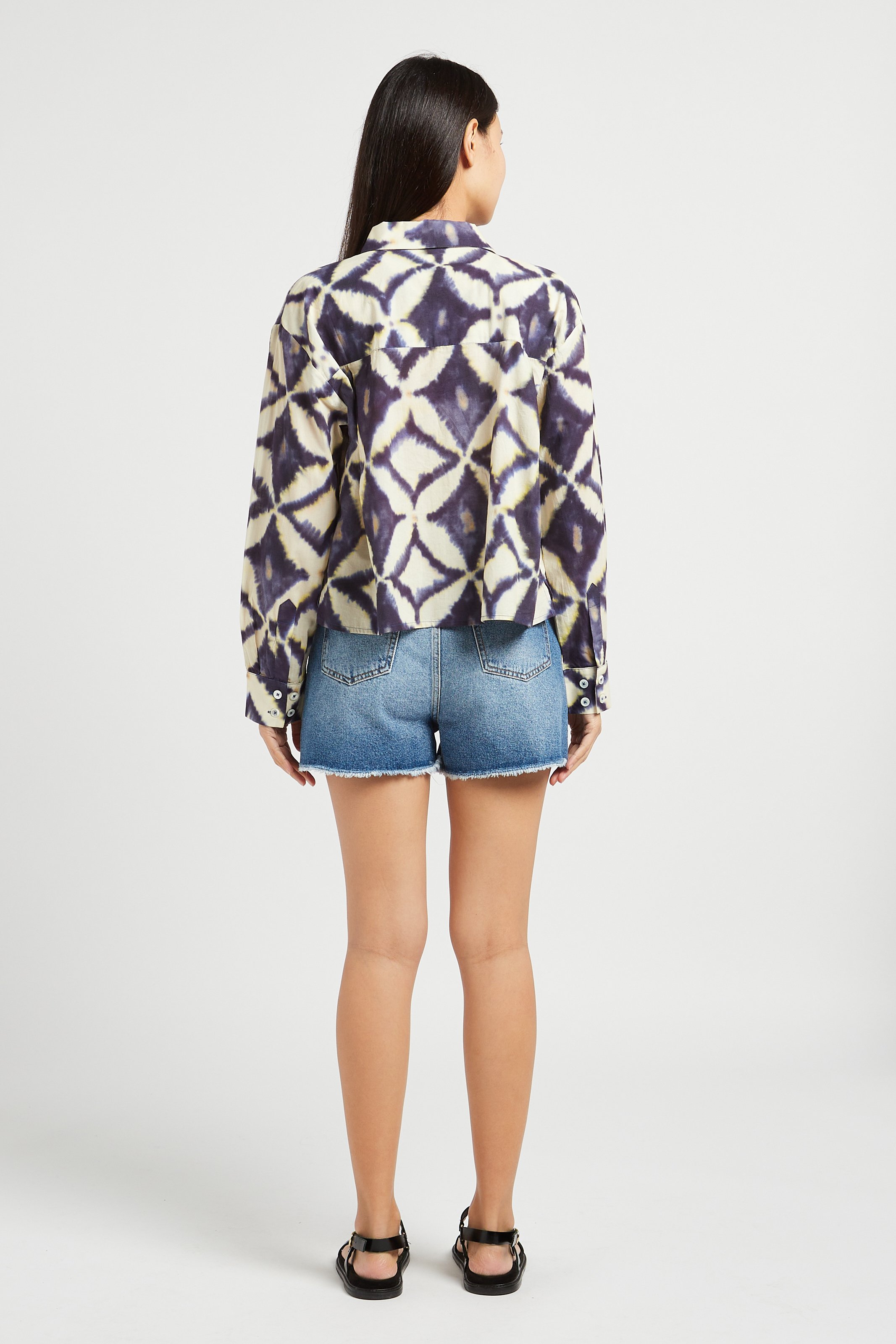 Short en denim taille haute en coton  ACQUAVERDE Bleu