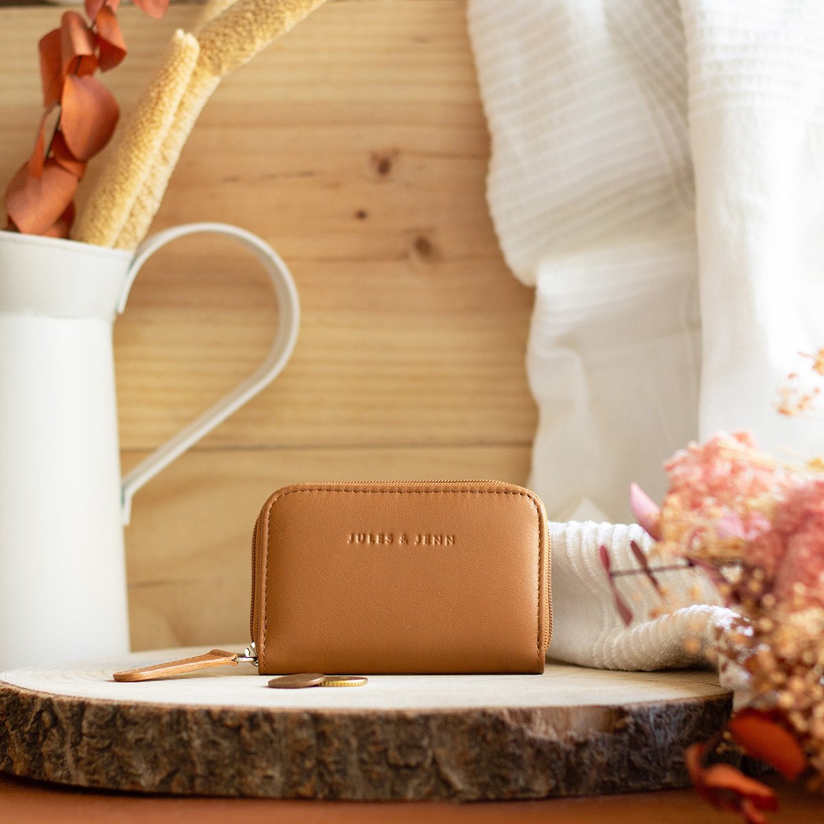 Smooth leather coin purse JULES & JENN Brown