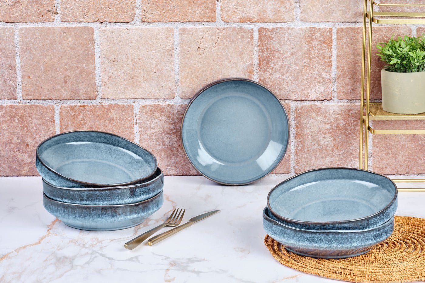 Stoneware deep plate - 6 pieces BJORN Blue