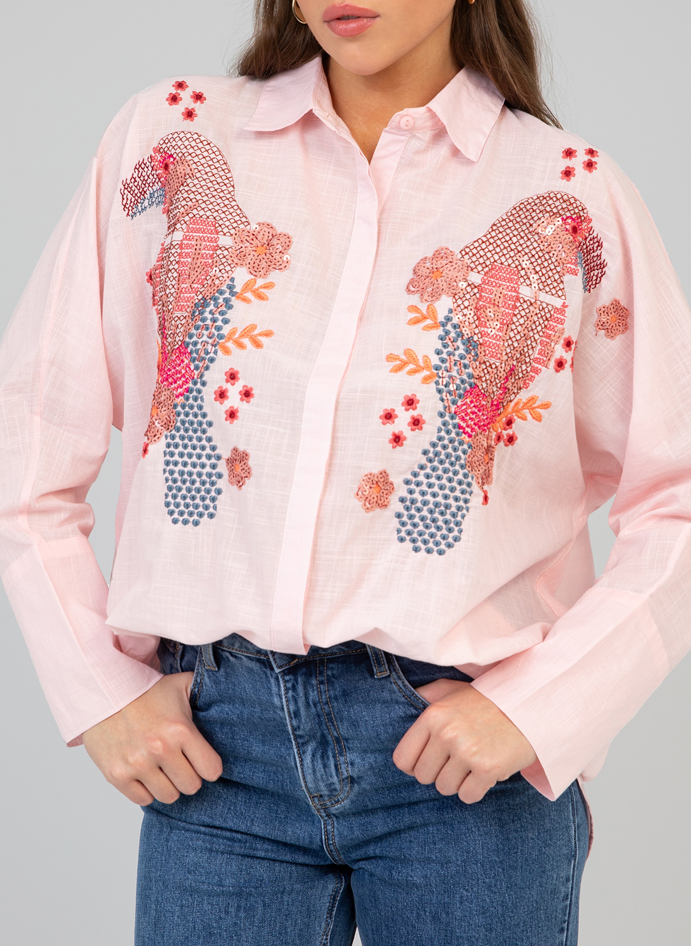 Oversized shirt with embroidery AN'GE Pink