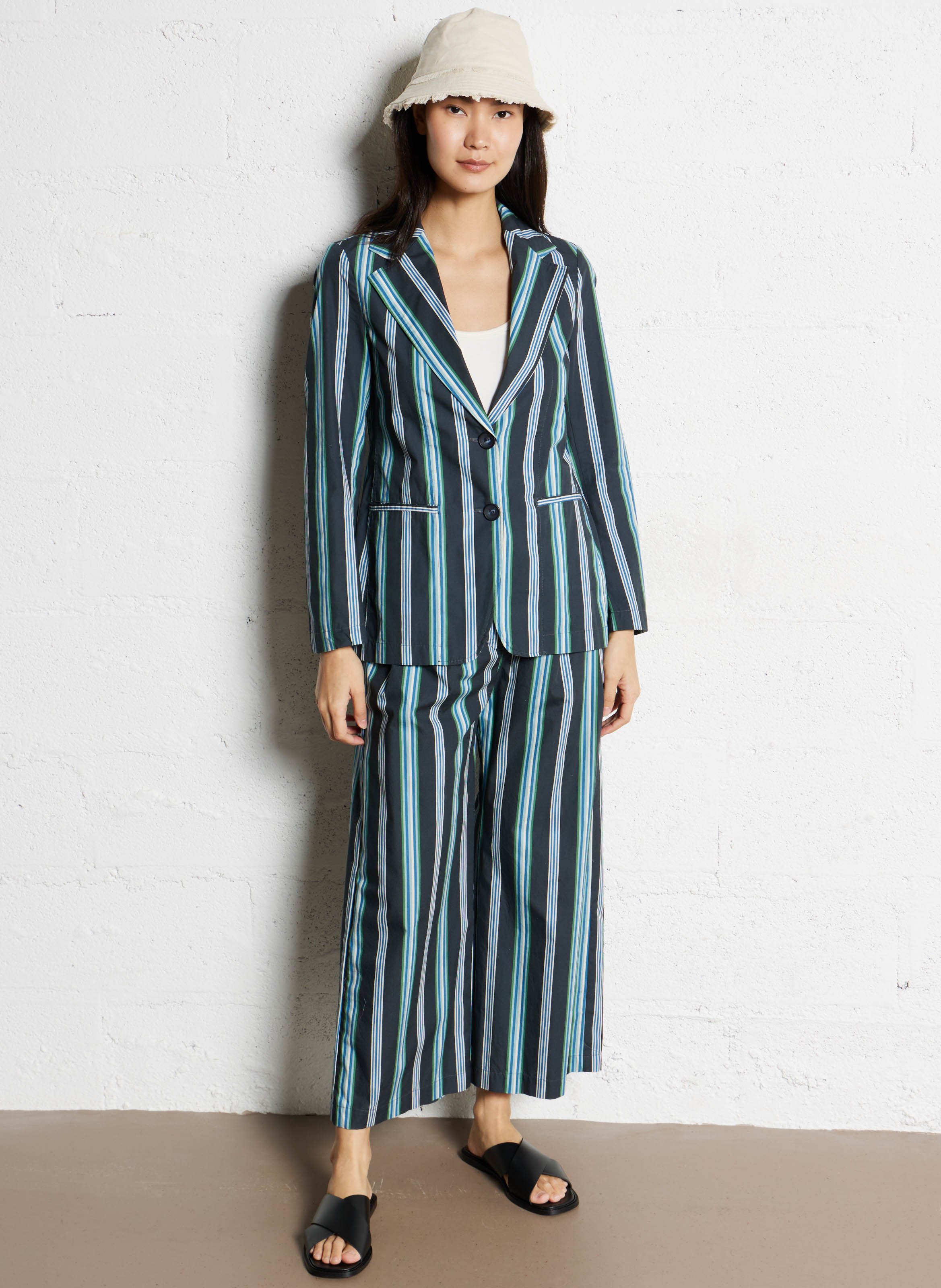 Veste tailleur rayée en coton DIEGA Bleu