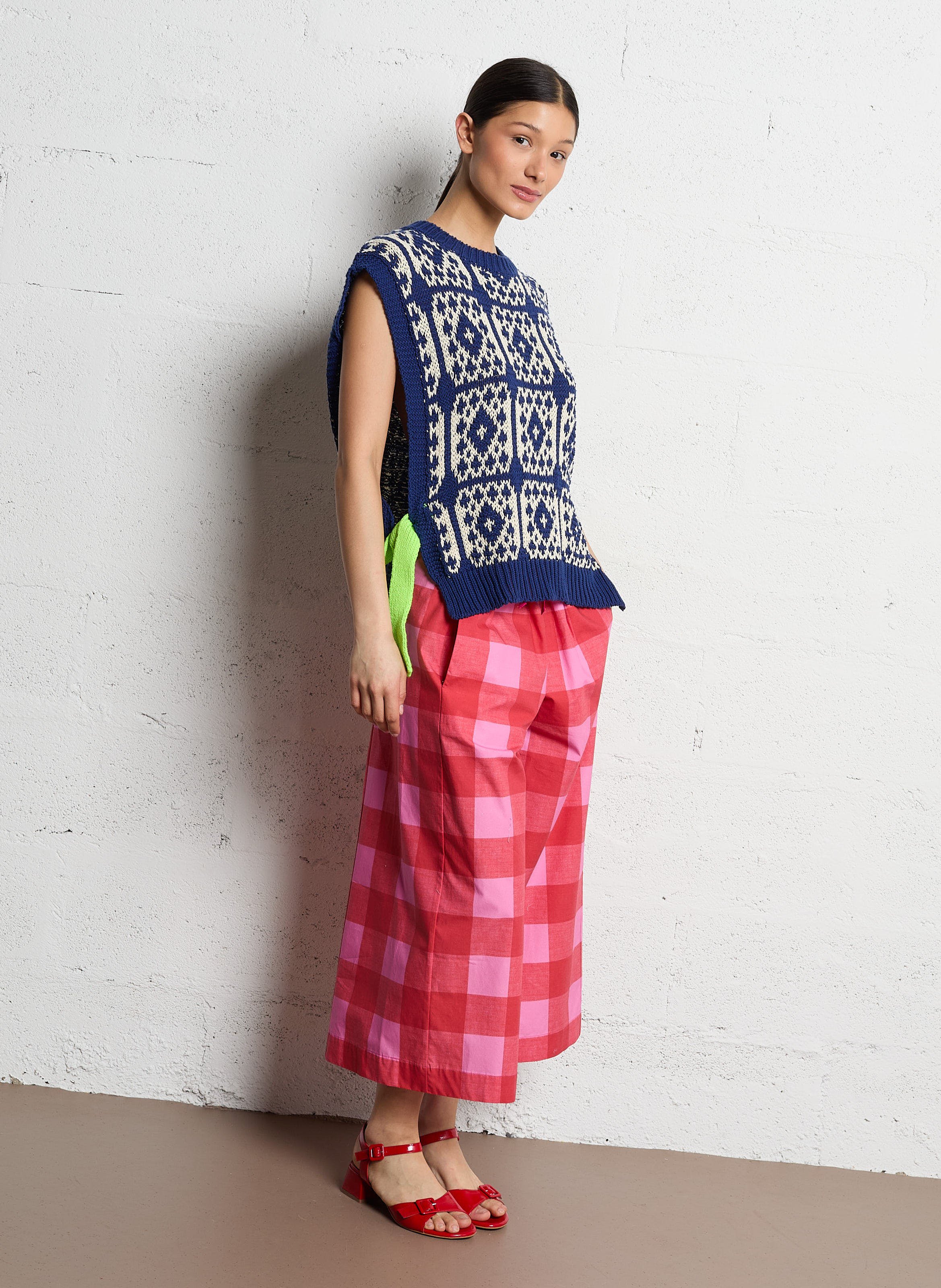 Pull col rond en coton Bleu