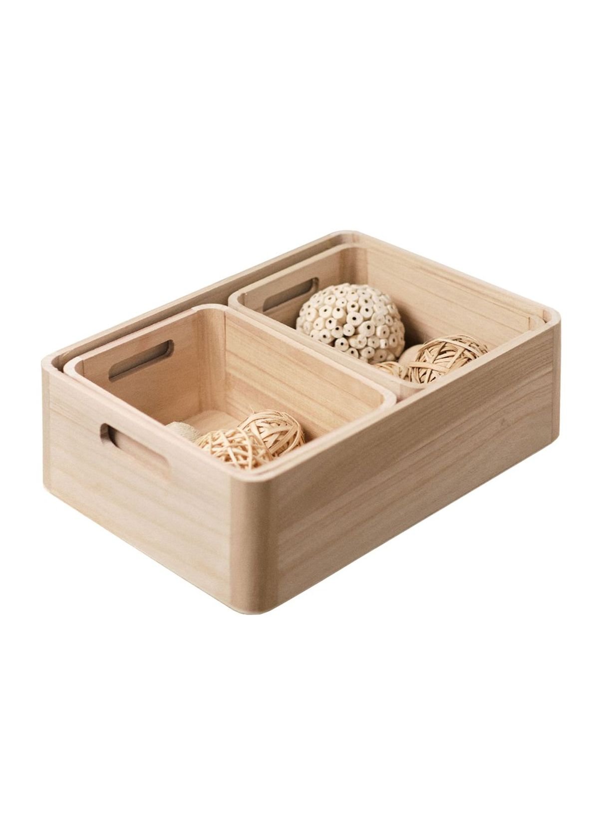 Set of 3 wooden crates FACTORY Beige