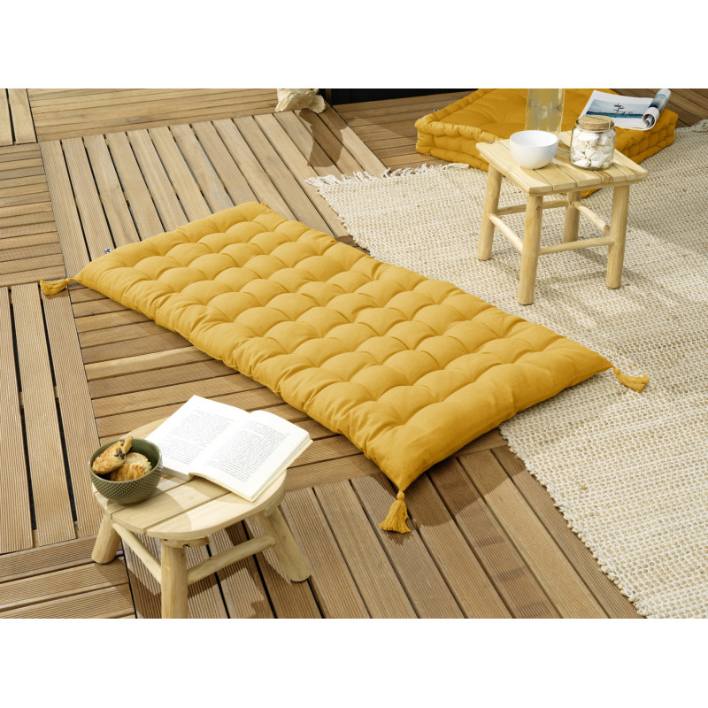 Floor cushion with water-repellent pompons L'EFFET PAPILLON Yellow