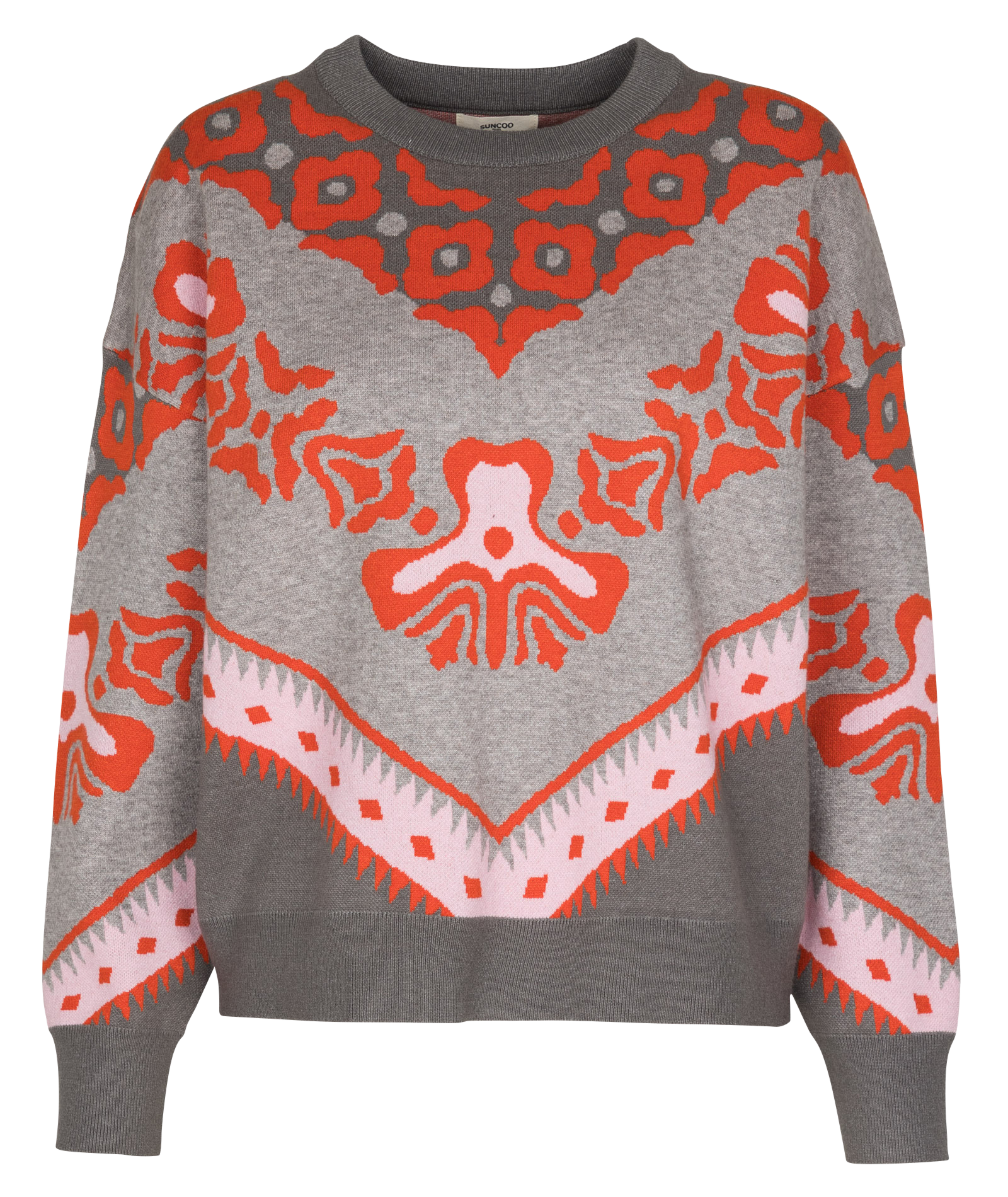 Pull ample col rond en jacquard SUNCOO Gris