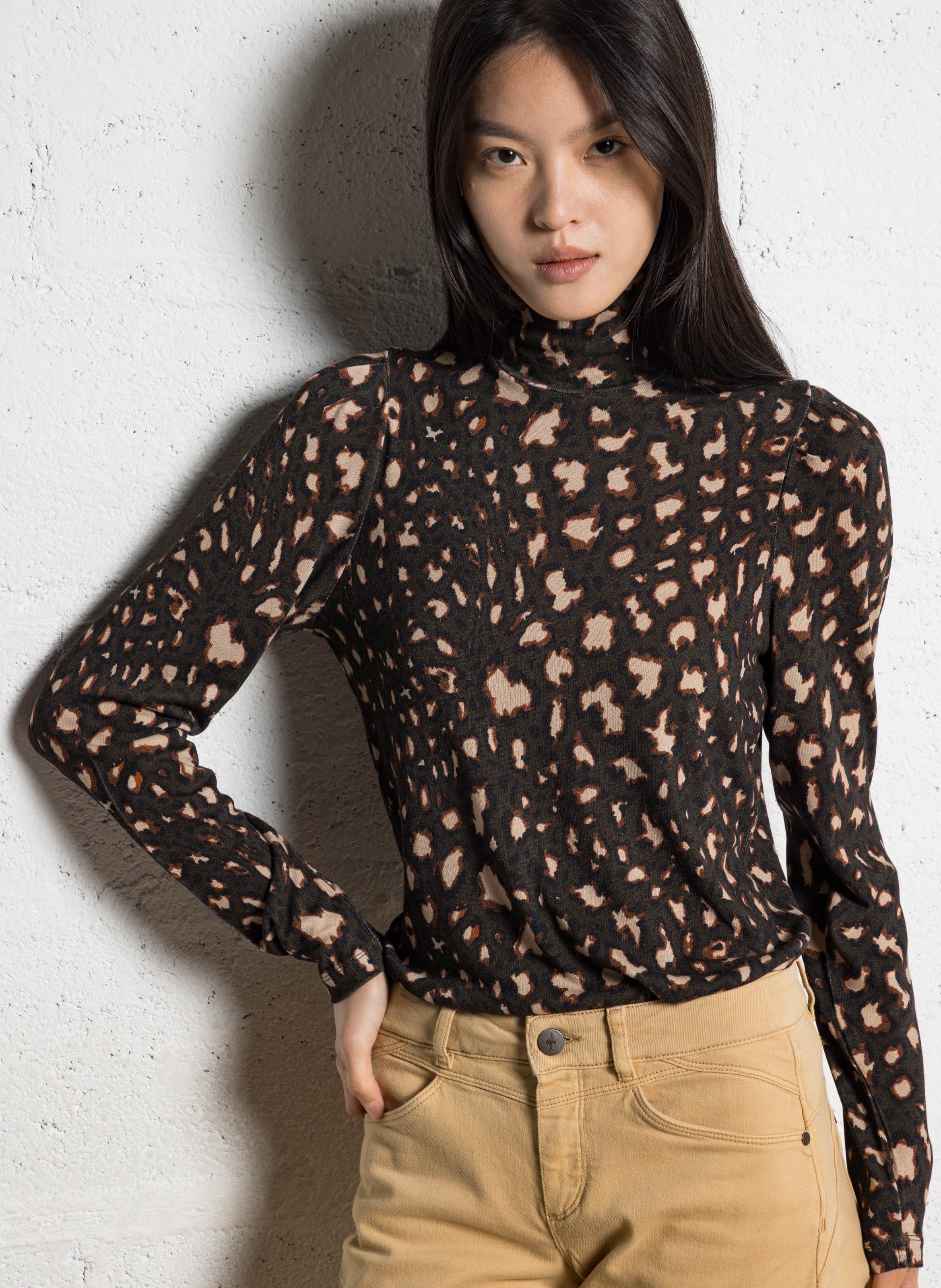 Tee-shirt col montant à imprimé léopard ONE STEP