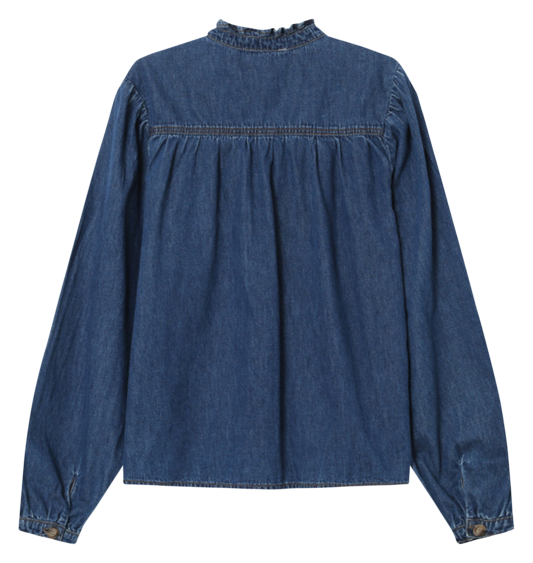 Blouse col rond en denim de coton mélangé GRACE ET MILA Bleu