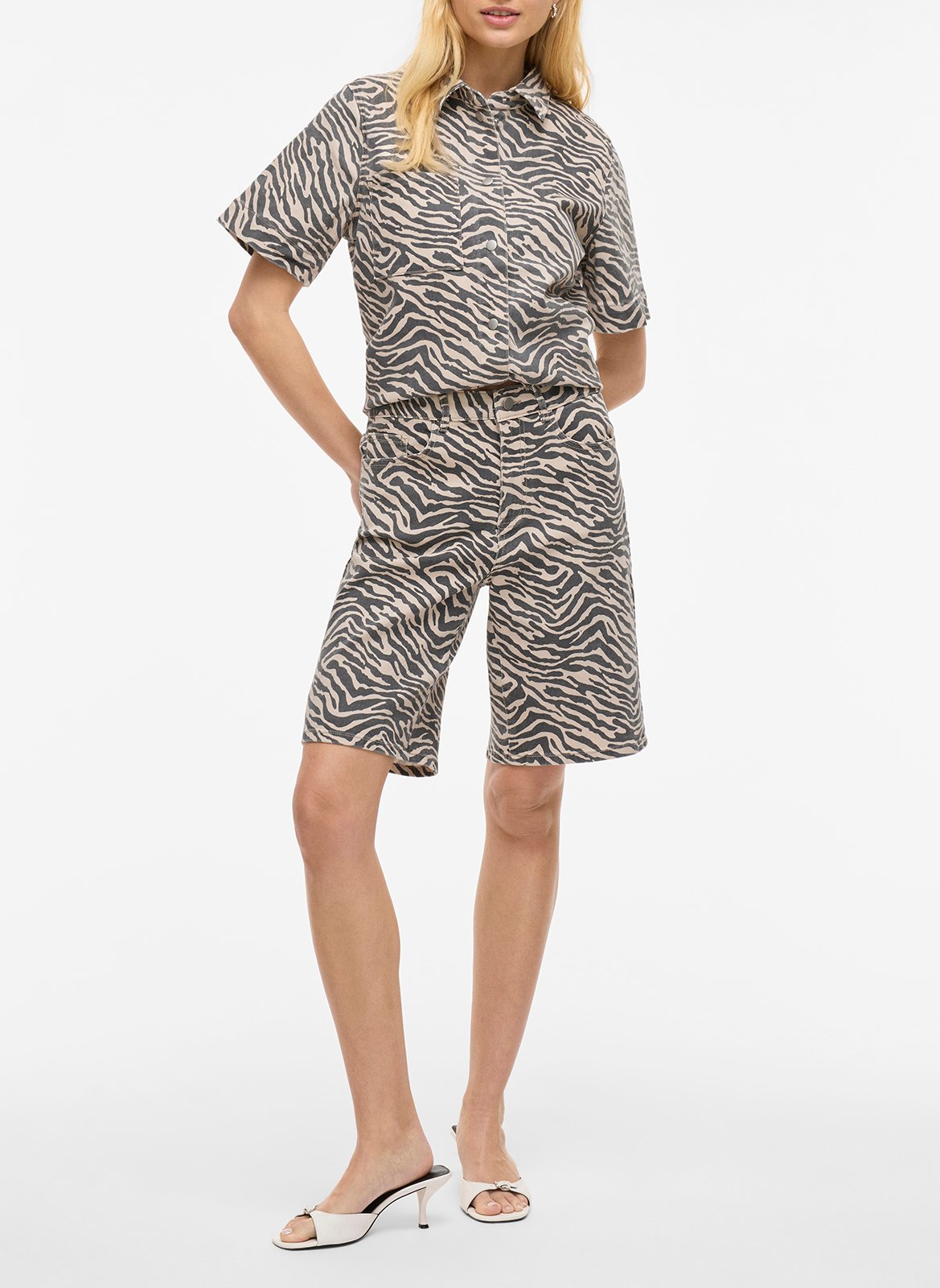 Straight shirt in printed blended cotton VILA Beige