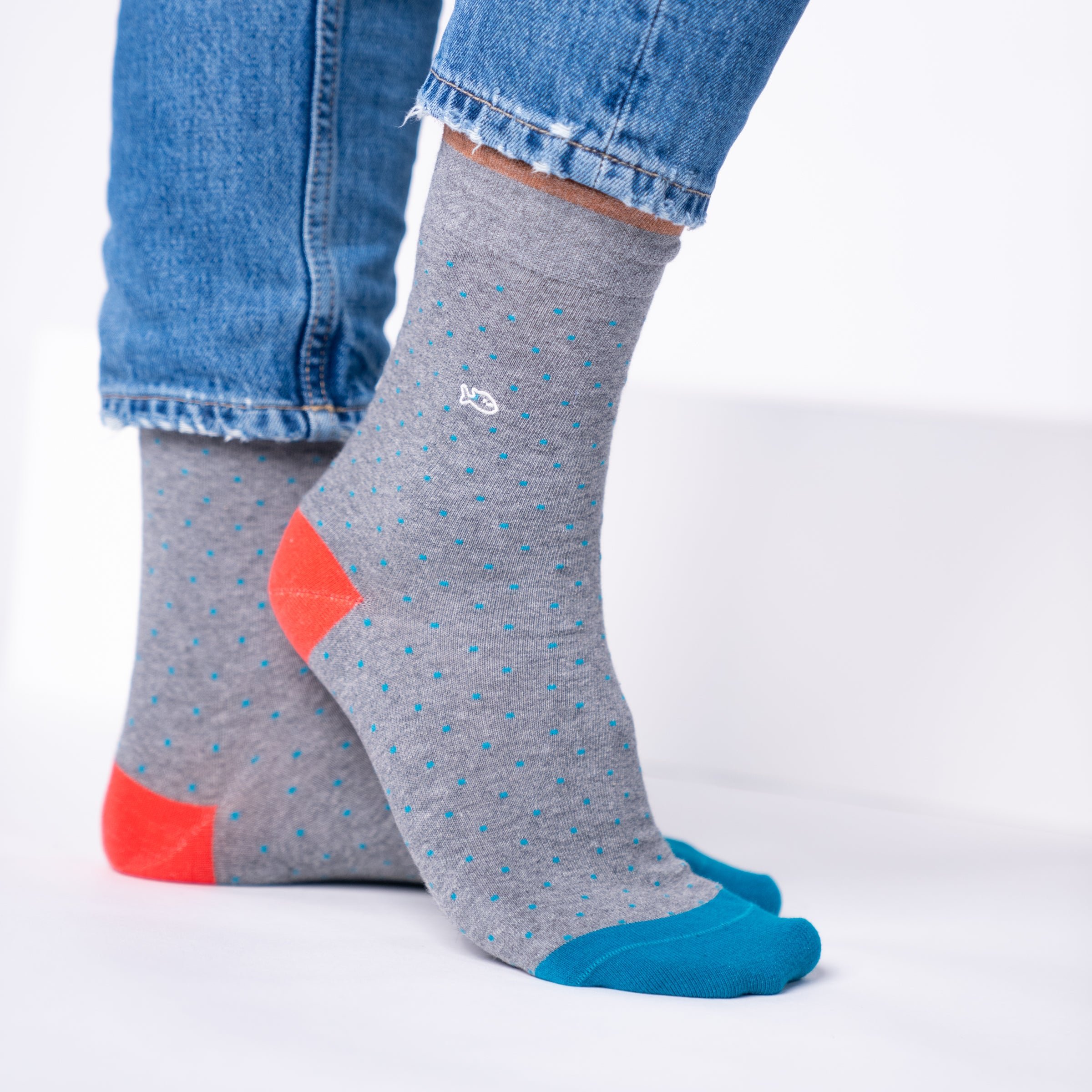 Combed cotton socks with polka dots BILLYBELT Grey