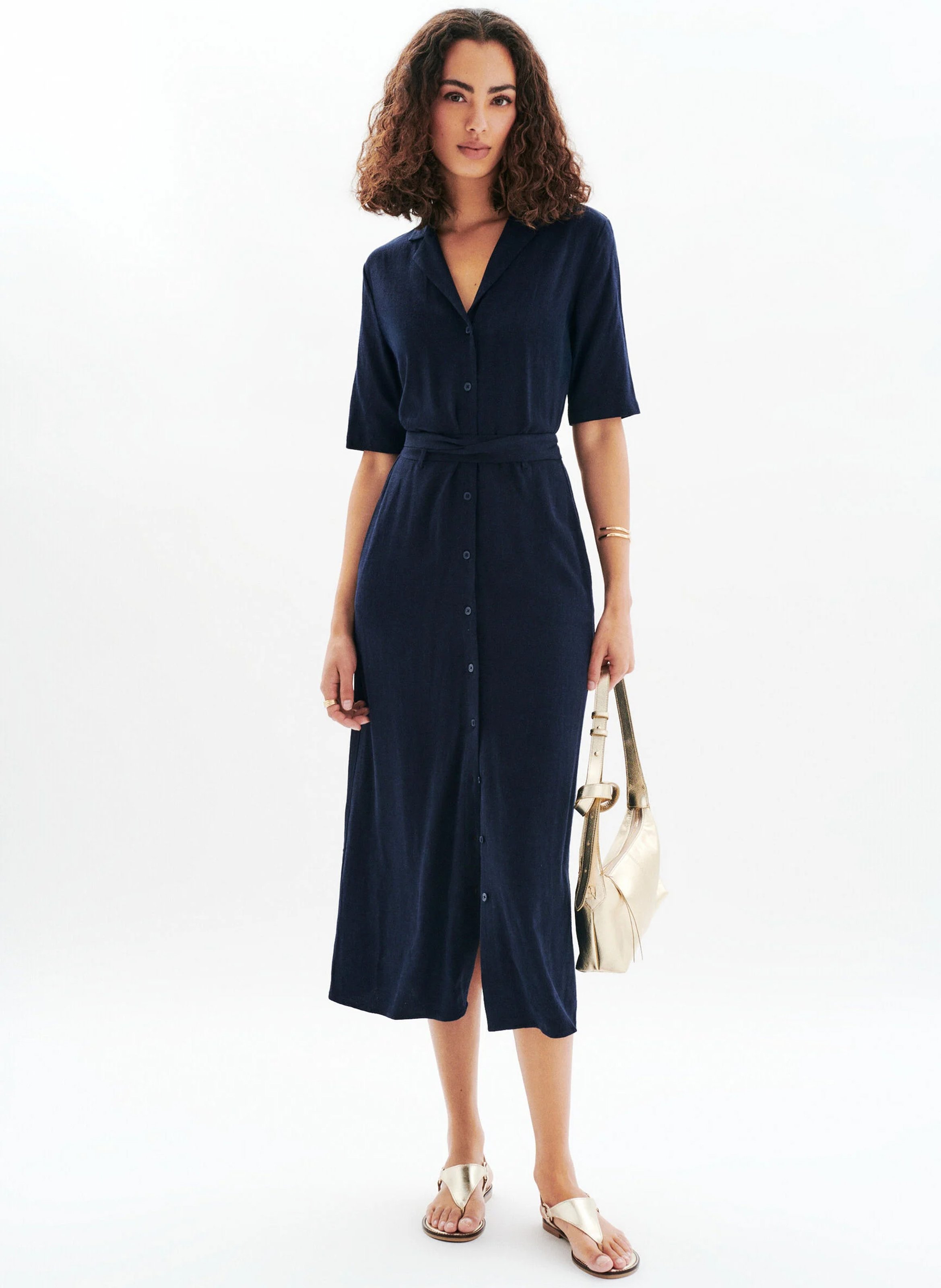 Robe midi col v  CAROLL Bleu