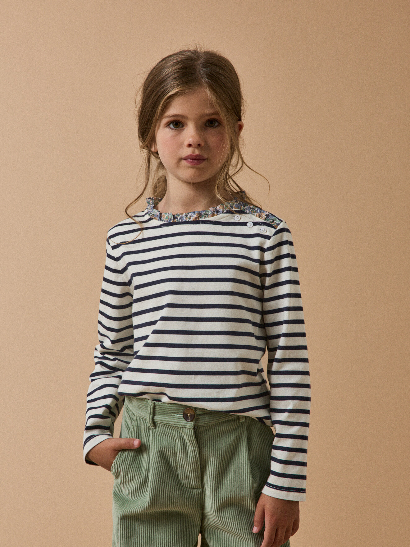 Organic cotton Liberty fabric Breton T-shirt CYRILLUS Pink