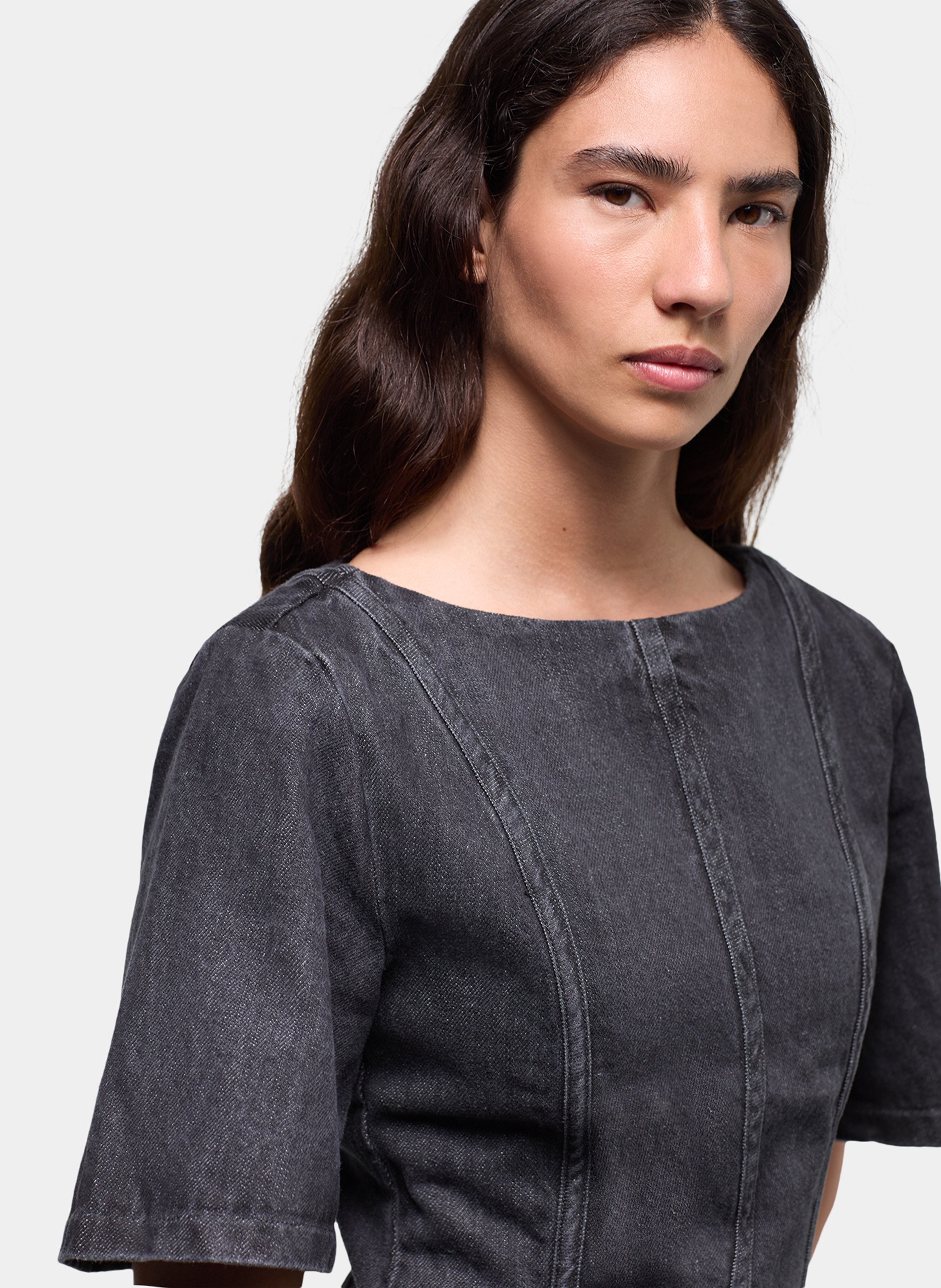 Short denim round-neck dress LAAGAM Silver