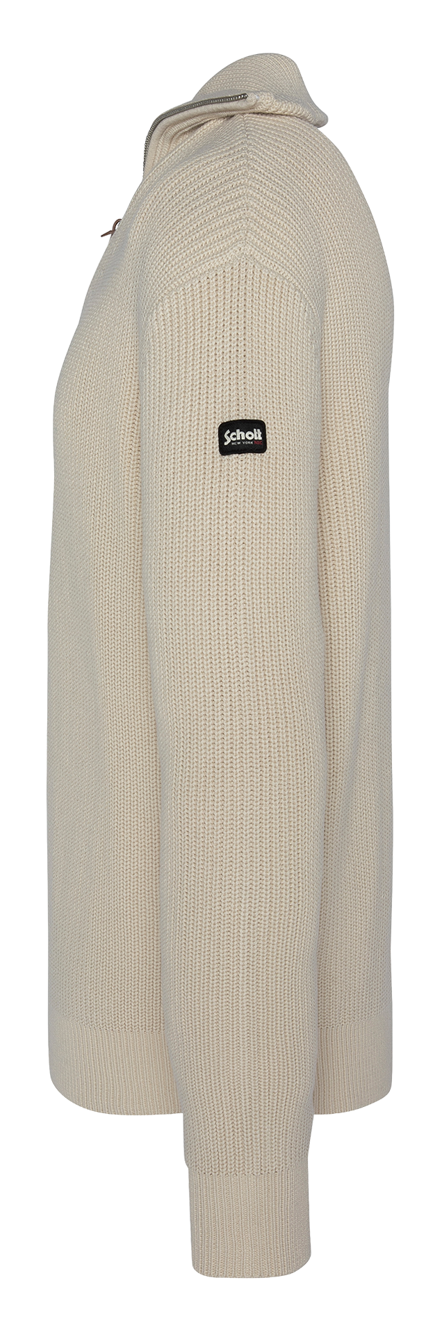 Regular-fit cotton sweater with zip-up neck SCHOTT White