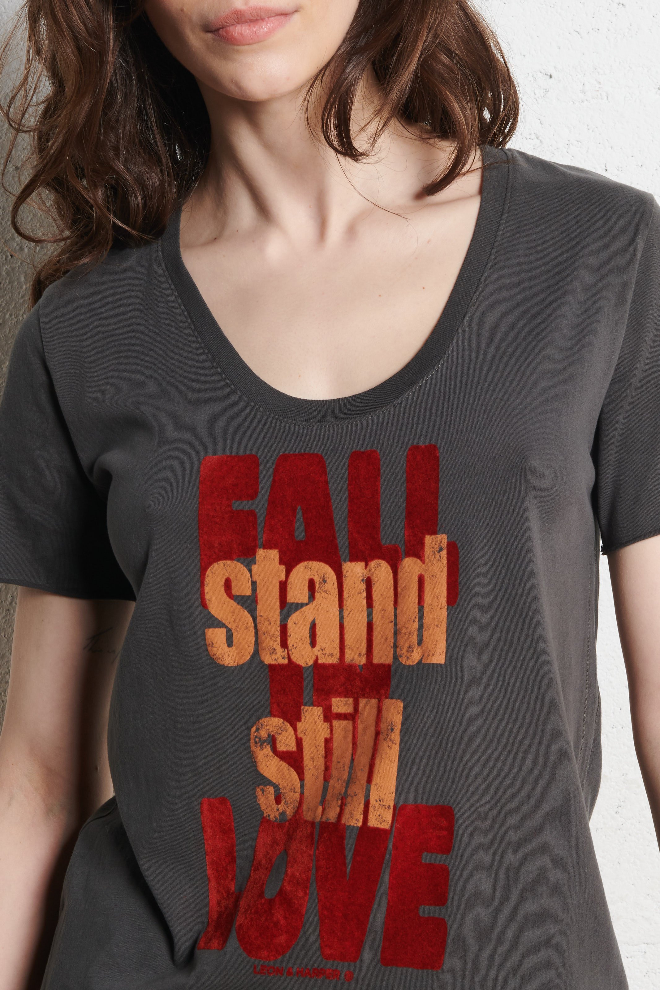 T-shirt van biokatoen met ronde hals LEON & HARPER Grijs