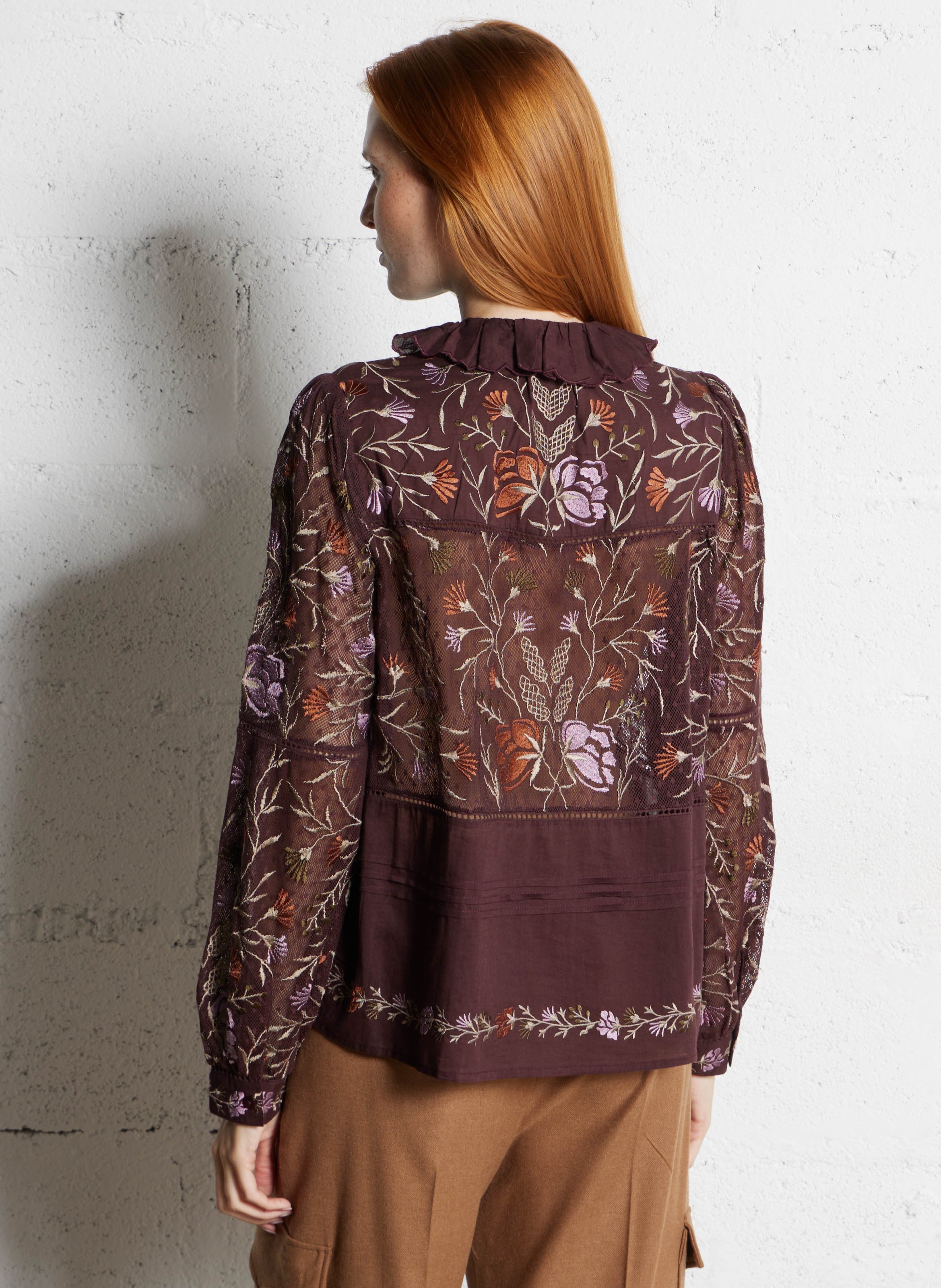 Straight long-sleeved embroidered shirt. ANTIK BATIK Plums