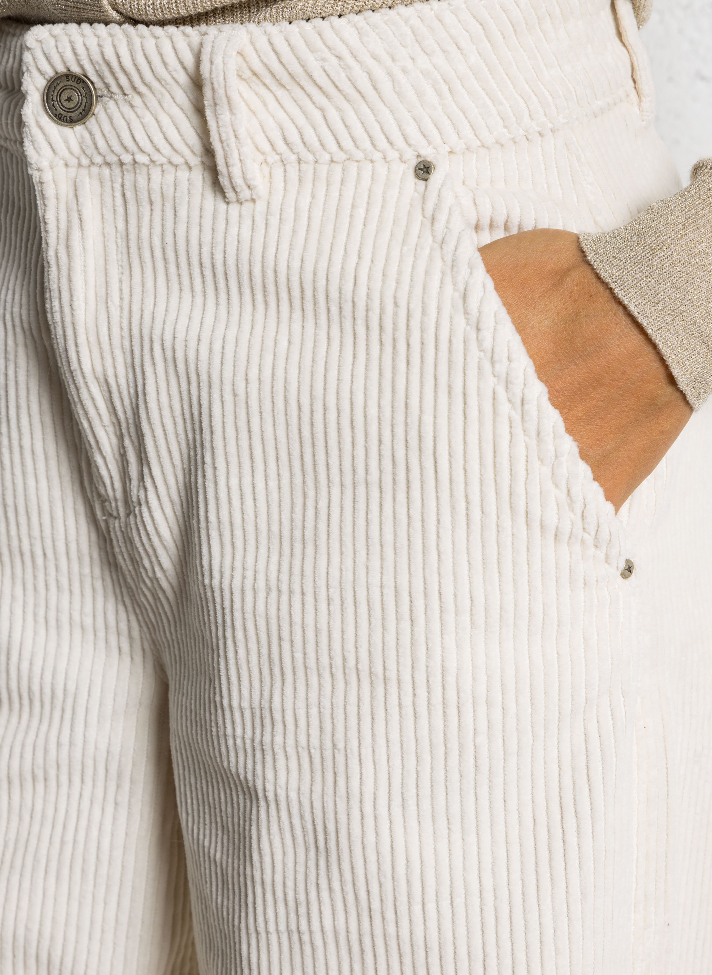 Pantalon large en coton côtelé SUD EXPRESS Blanc