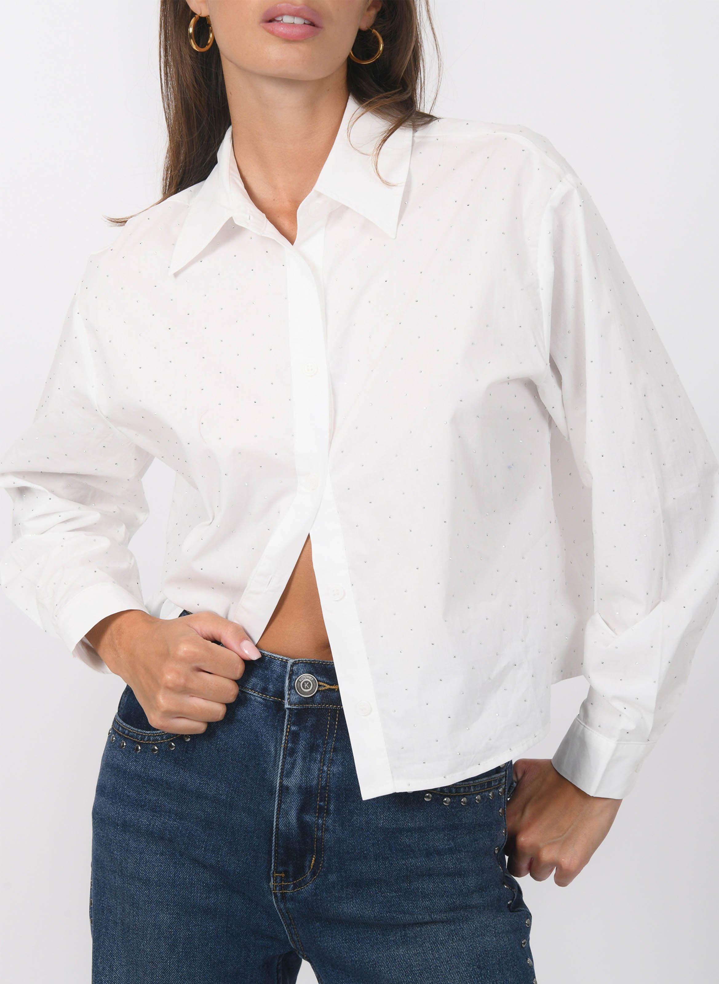Short straight shirt with rhinestones KOOKAI White