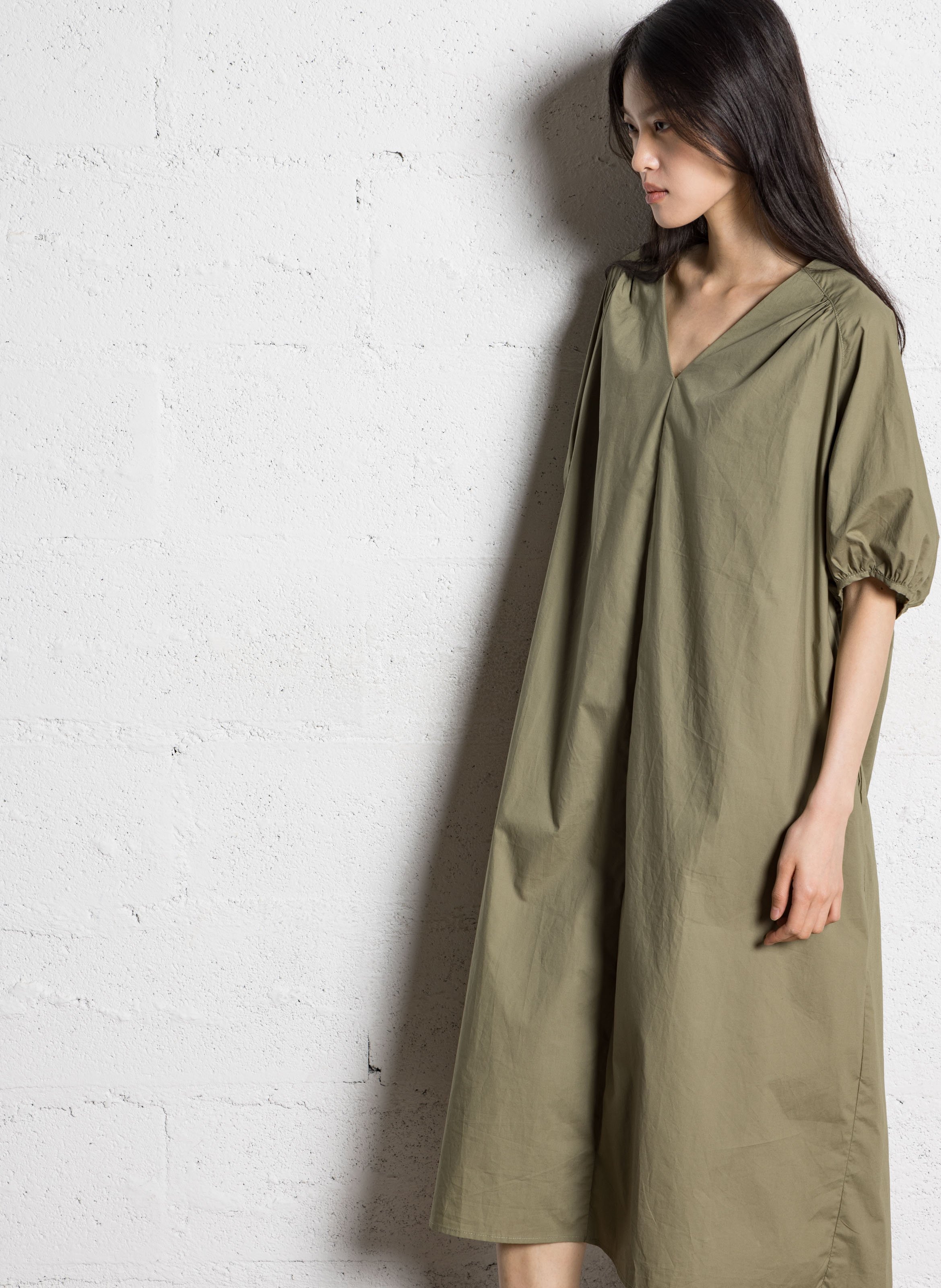 Robe ample col V en coton JC SOPHIE Vert