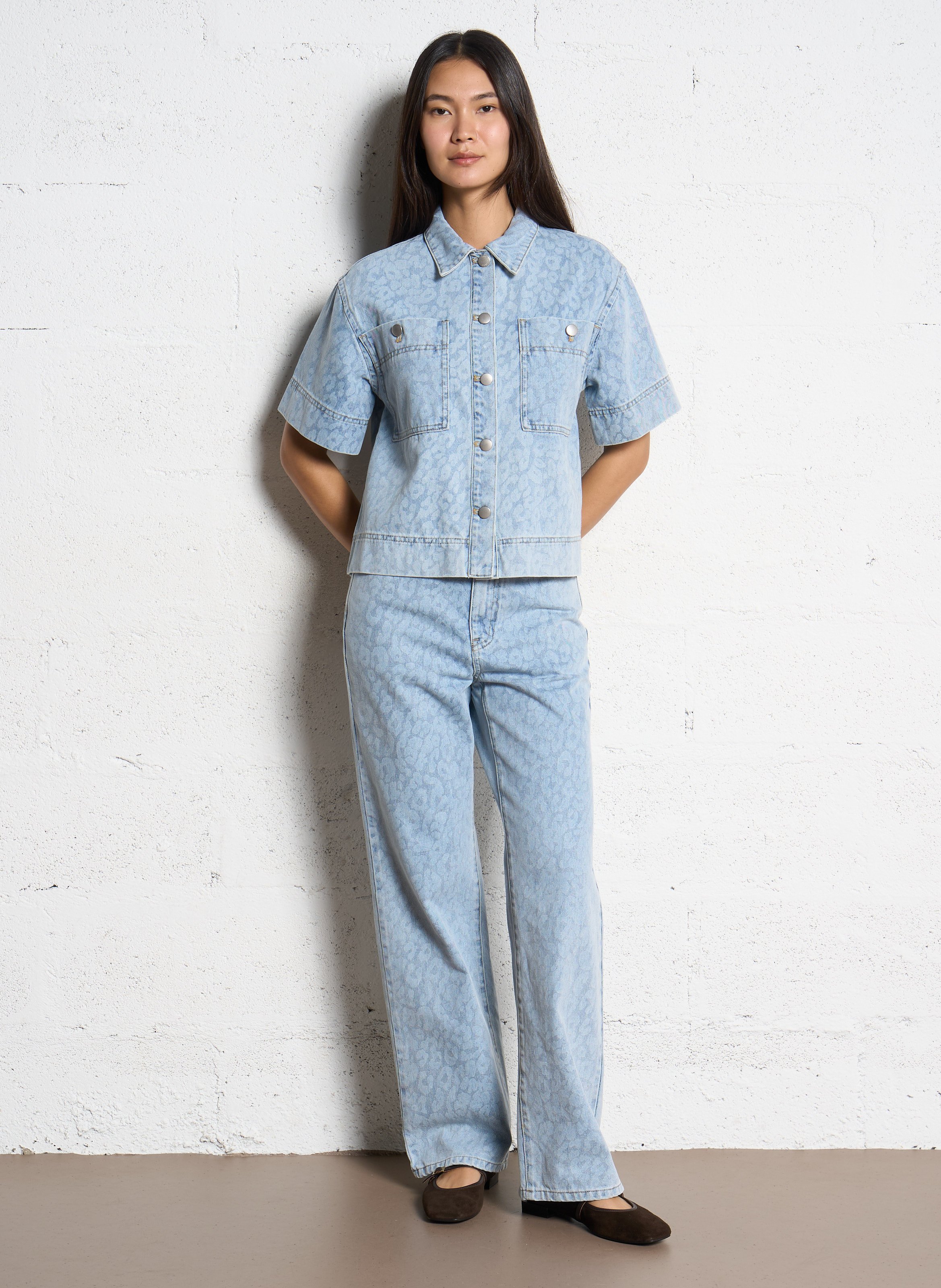 Jean droit en coton imprimé SUNCOO Bleu