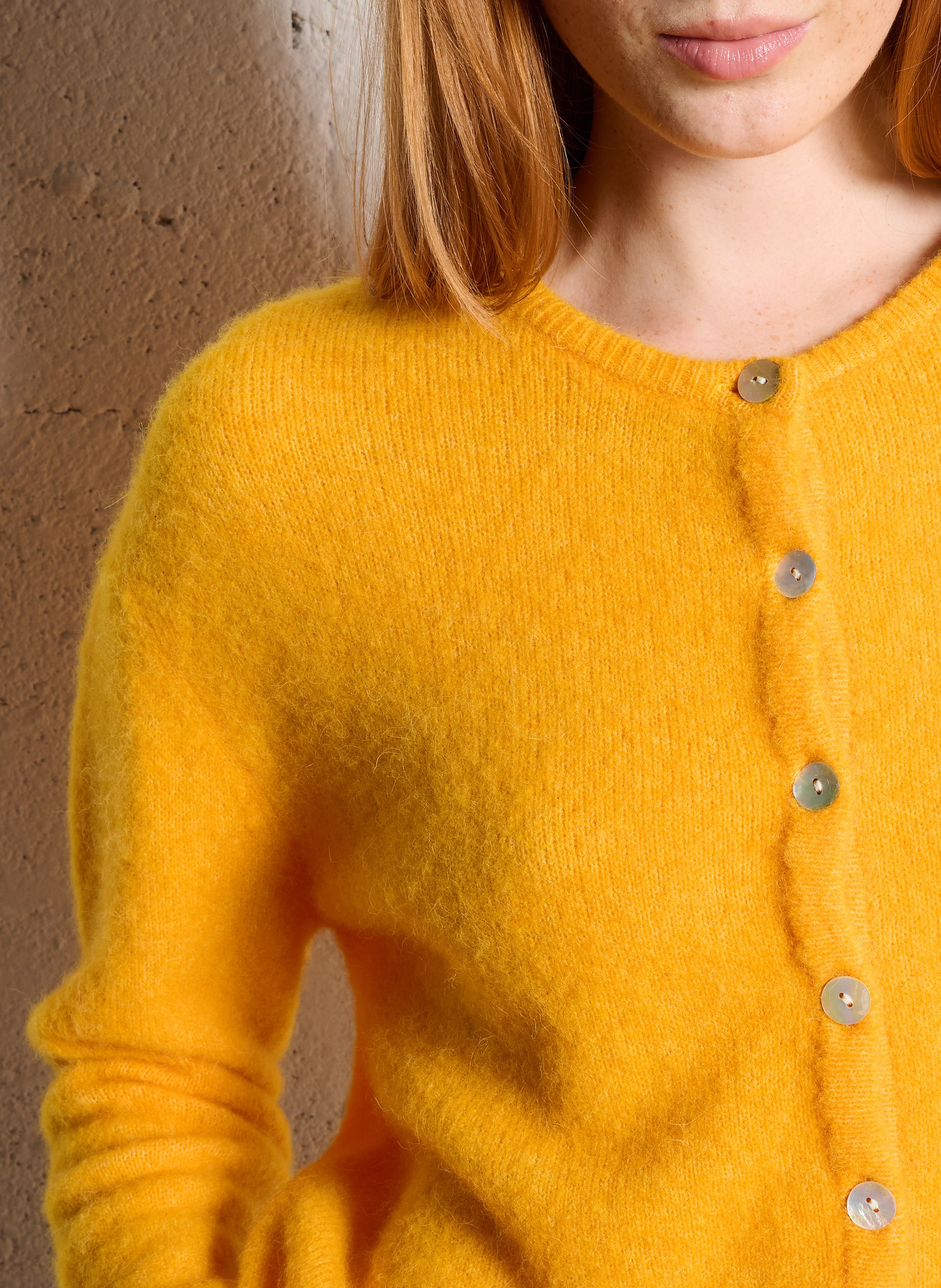 Gilet ample col rond en laine mélangée AMERICAN VINTAGE Jaune