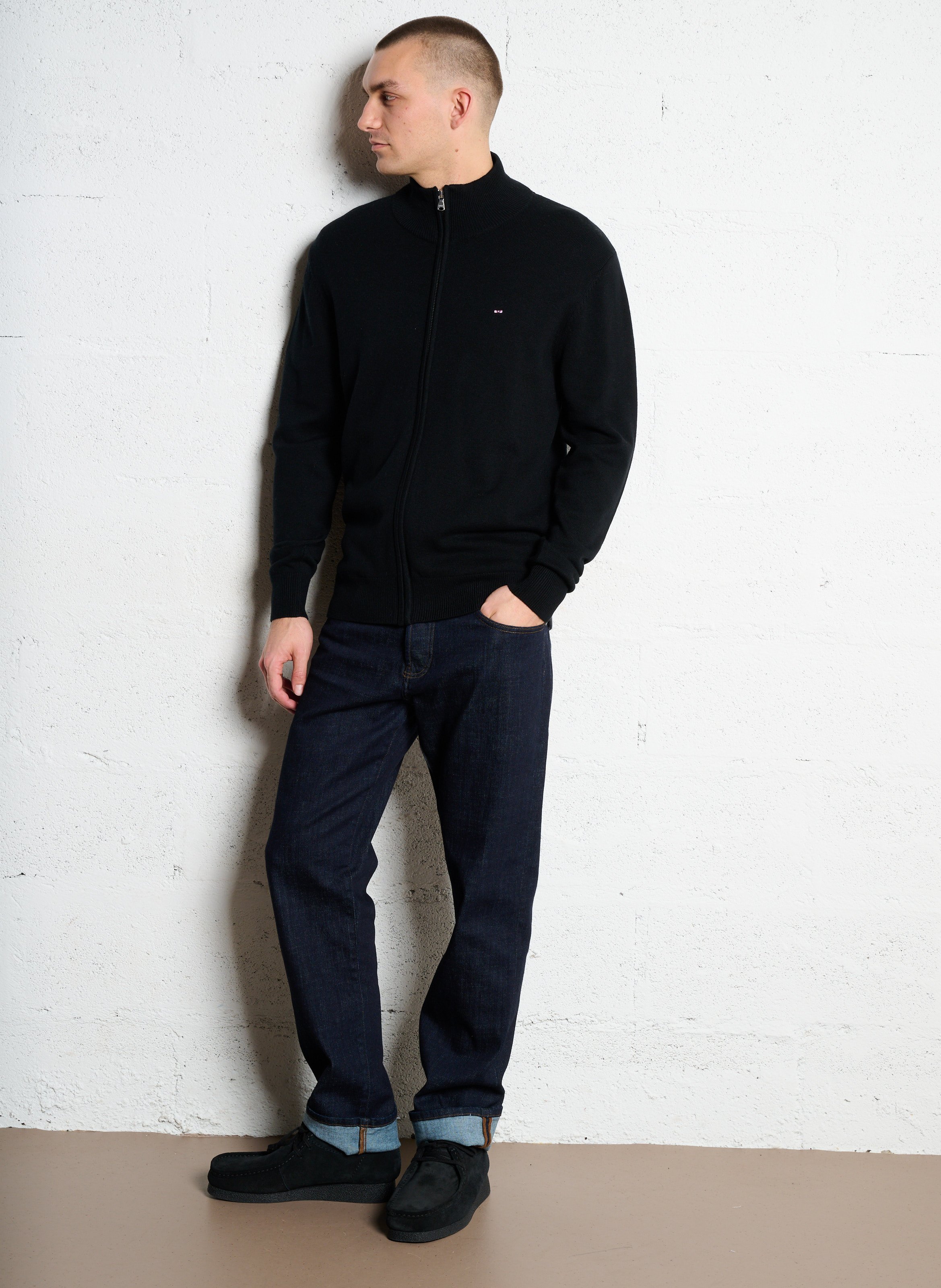 Gilet droit col montant en laine et coton EDEN PARK Noir