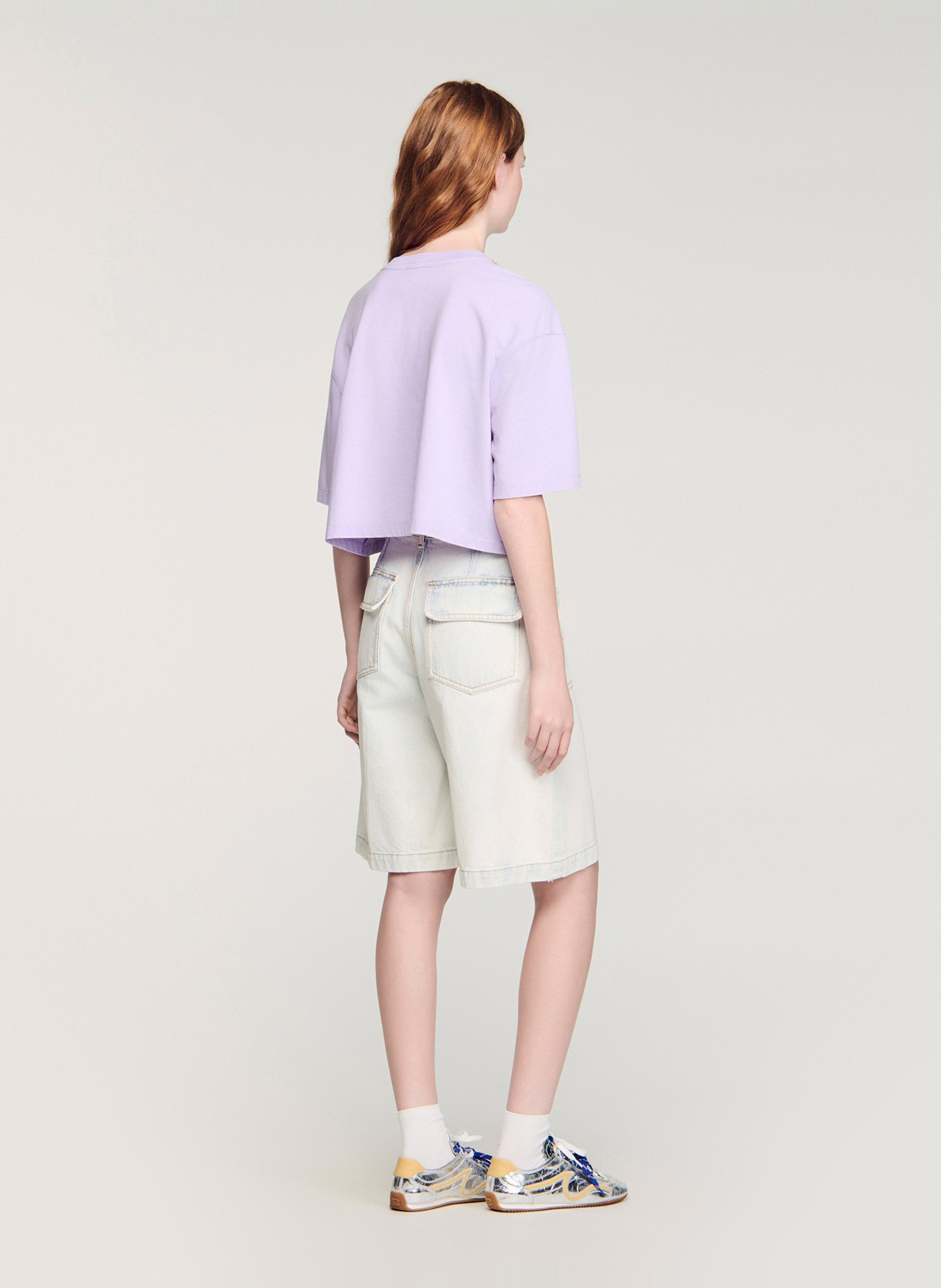 T-shirt ample col rond en coton SANDRO Violet