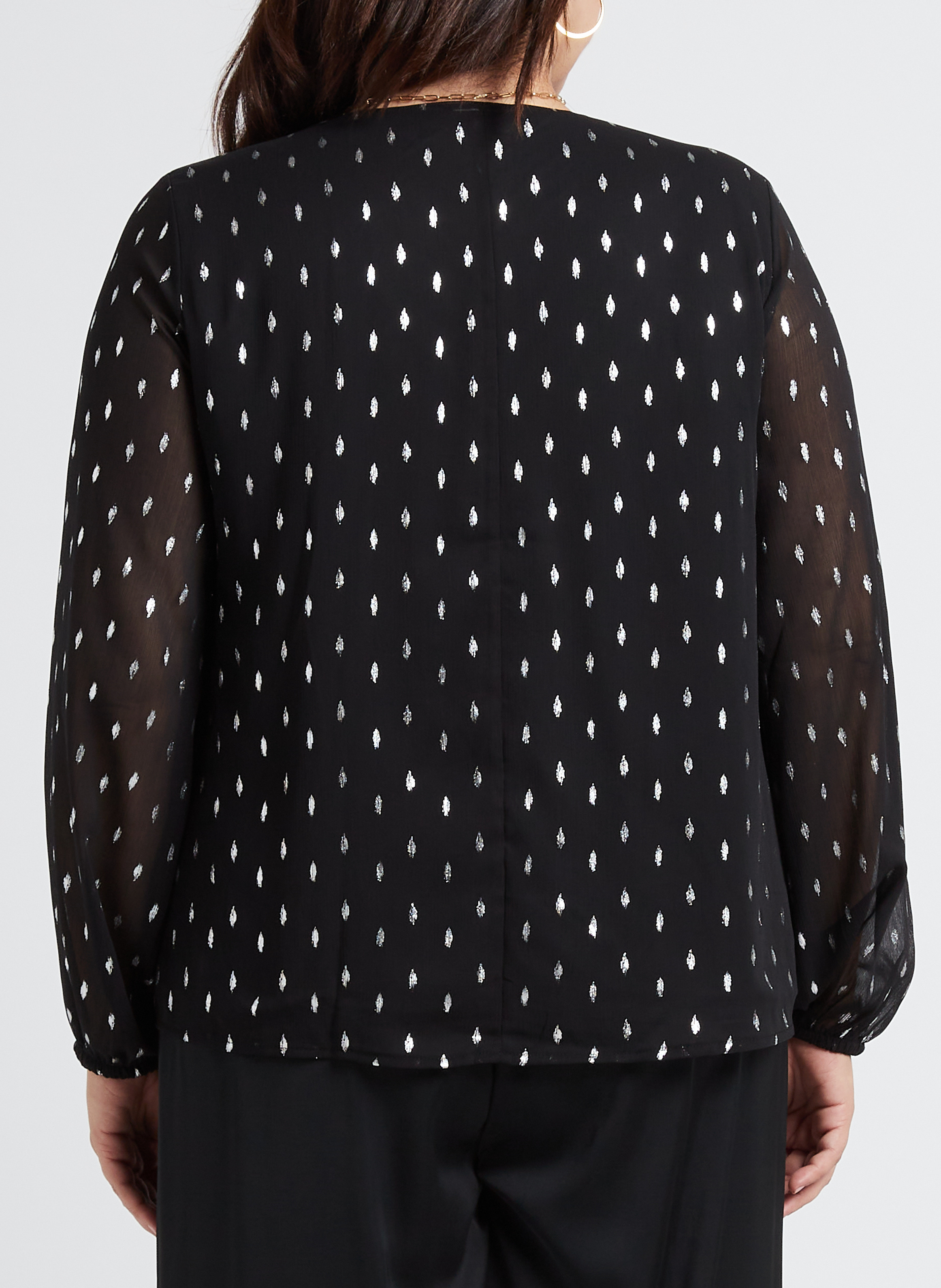 Blouse col V imprimée pois EVOKED Noir