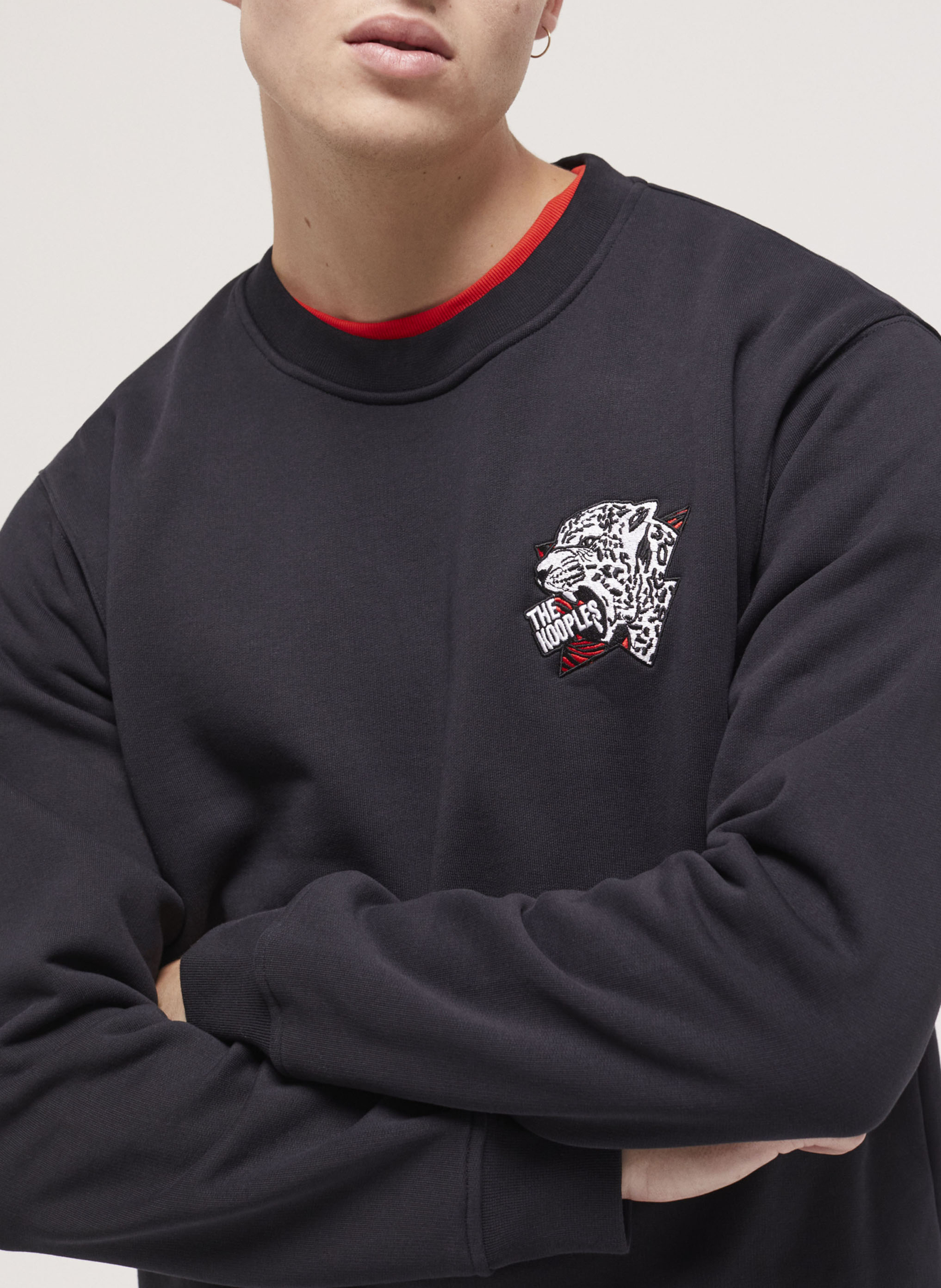 Besticktes Baumwoll-Sweatshirt mit Rundhalsausschnitt THE KOOPLES Schwarz