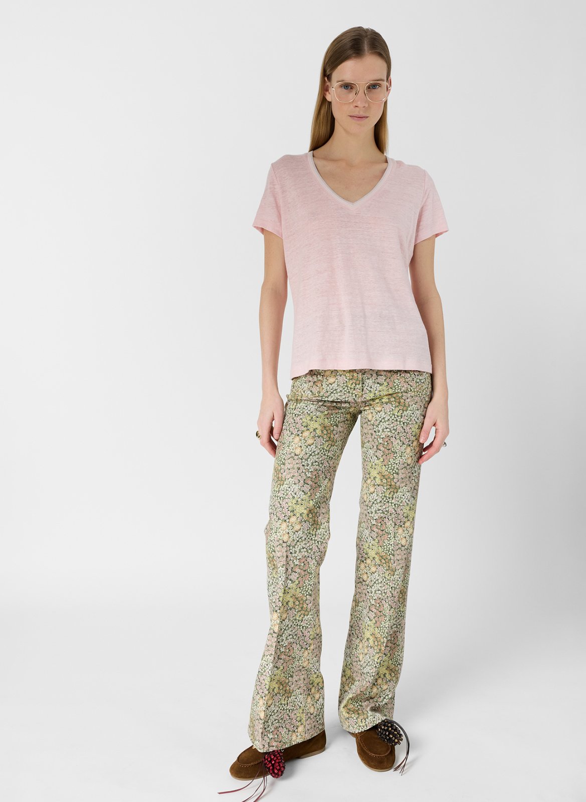 Straight linen t-shirt in plain color GERARD DAREL Pink