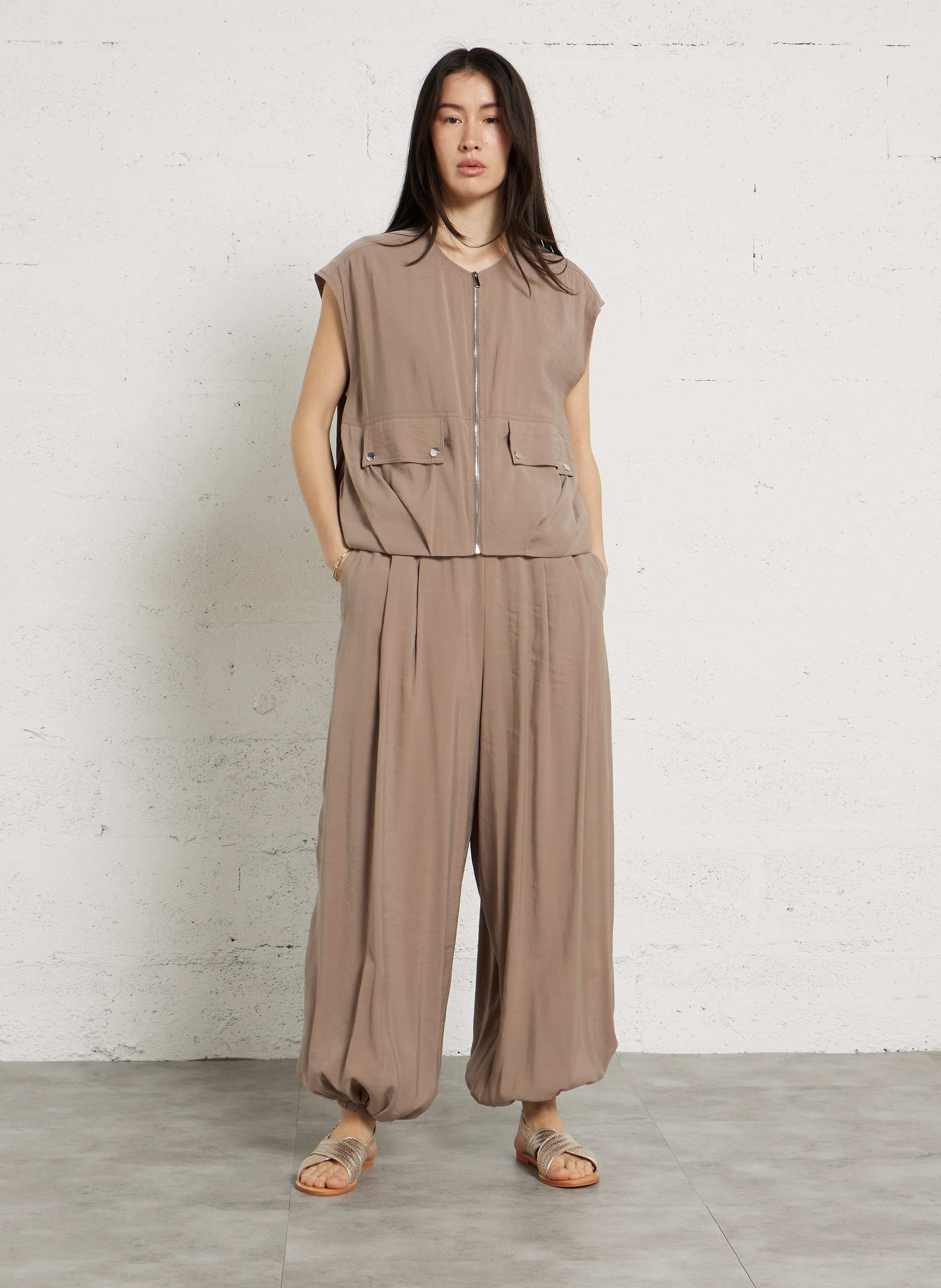 Gilet zippé oversize PLEASE Marron