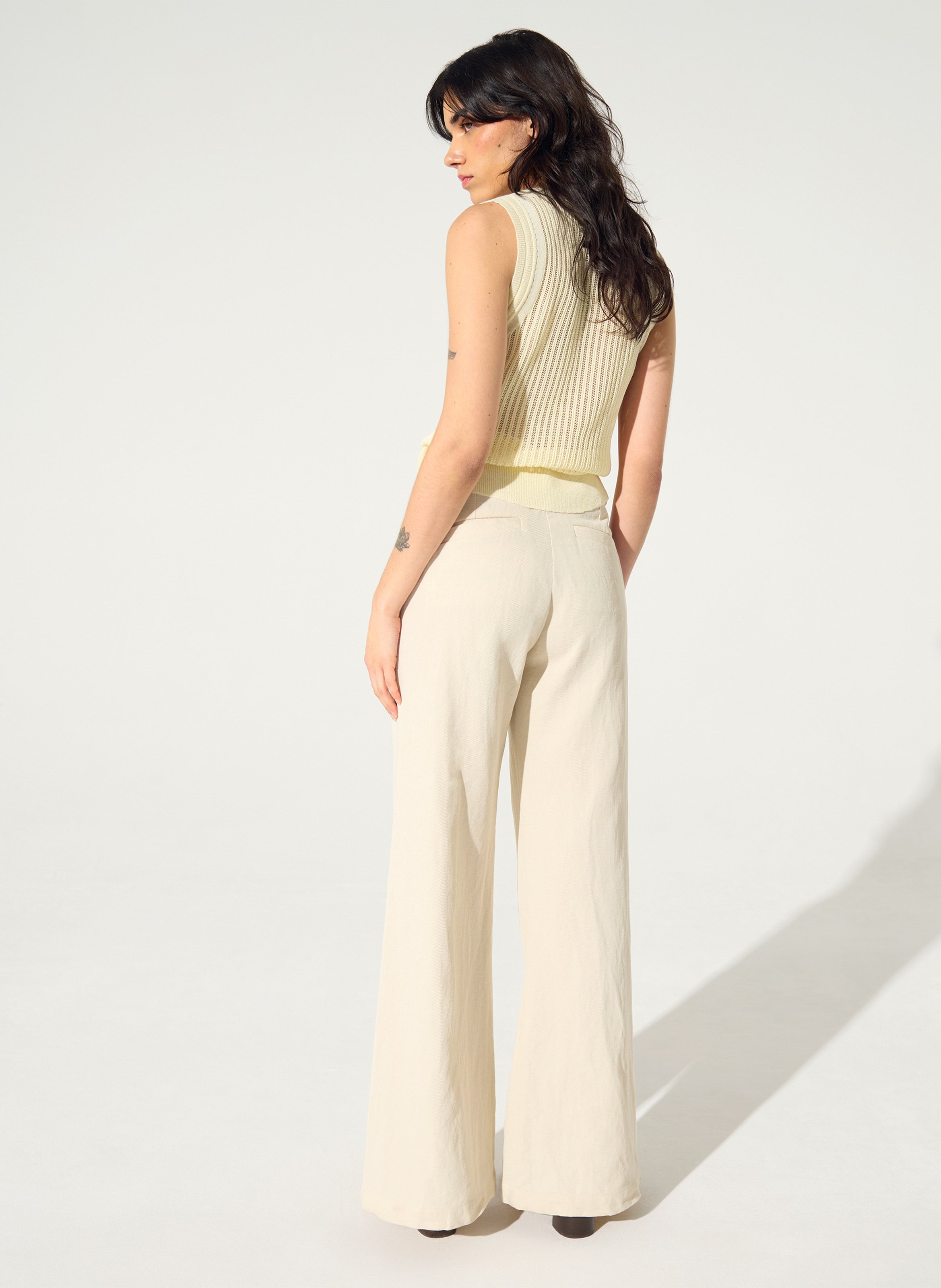 Wide-leg trousers in mixed cotton. COTELAC White